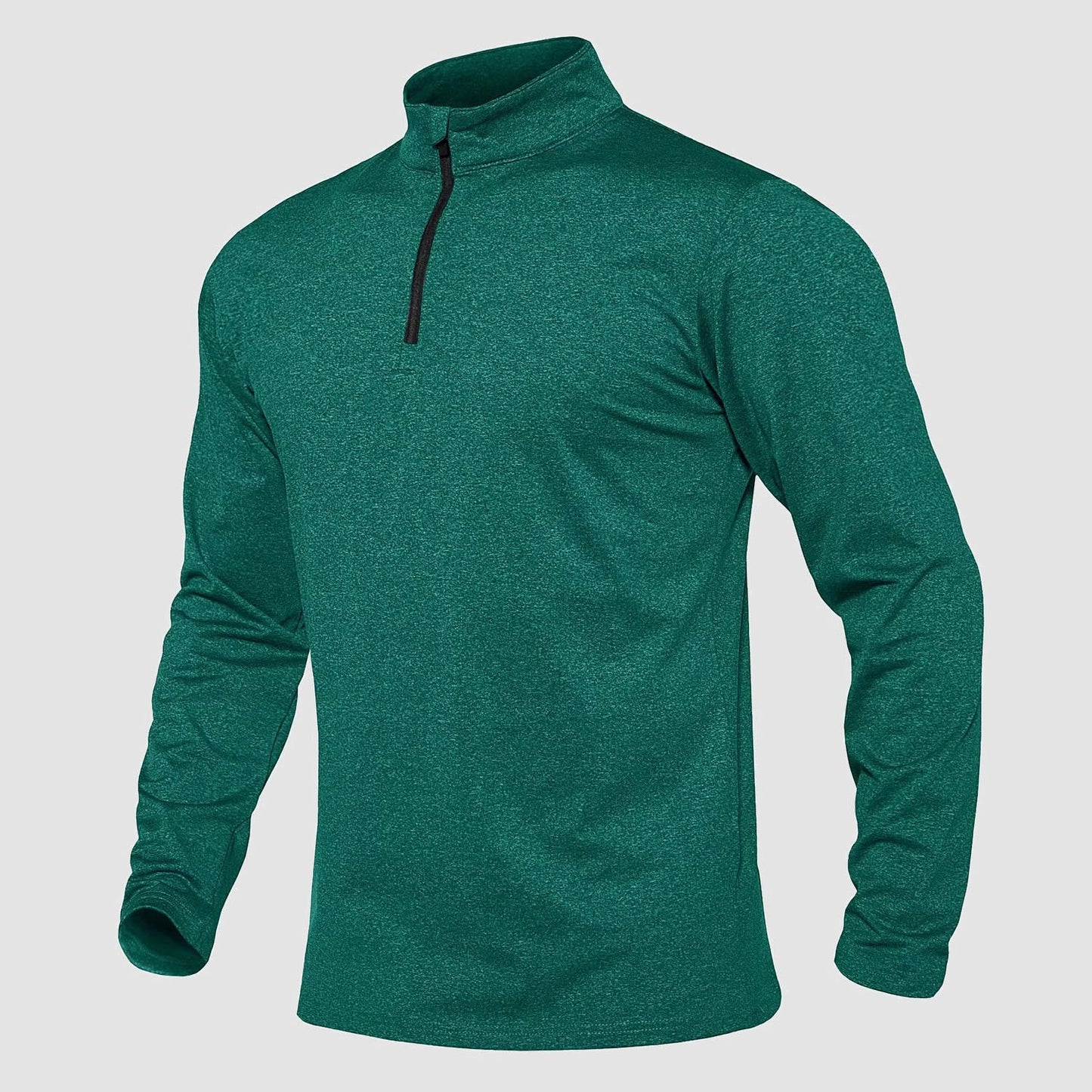 Men's athletic quarter-zip fleece sweatshirt in neutral tone, long sleeve with 1/4 zip collar
