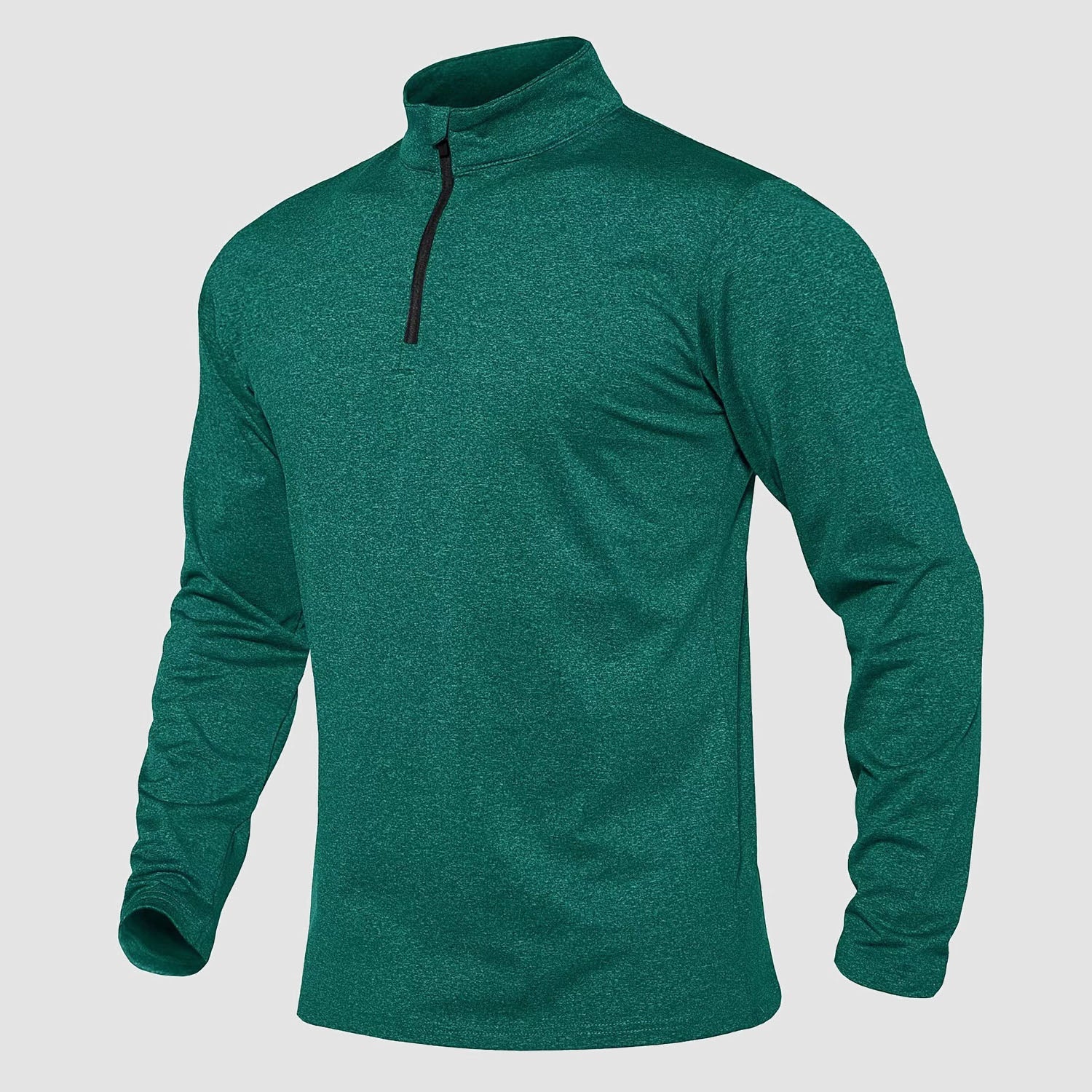 Men's athletic quarter-zip fleece sweatshirt in neutral tone, long sleeve with 1/4 zip collar