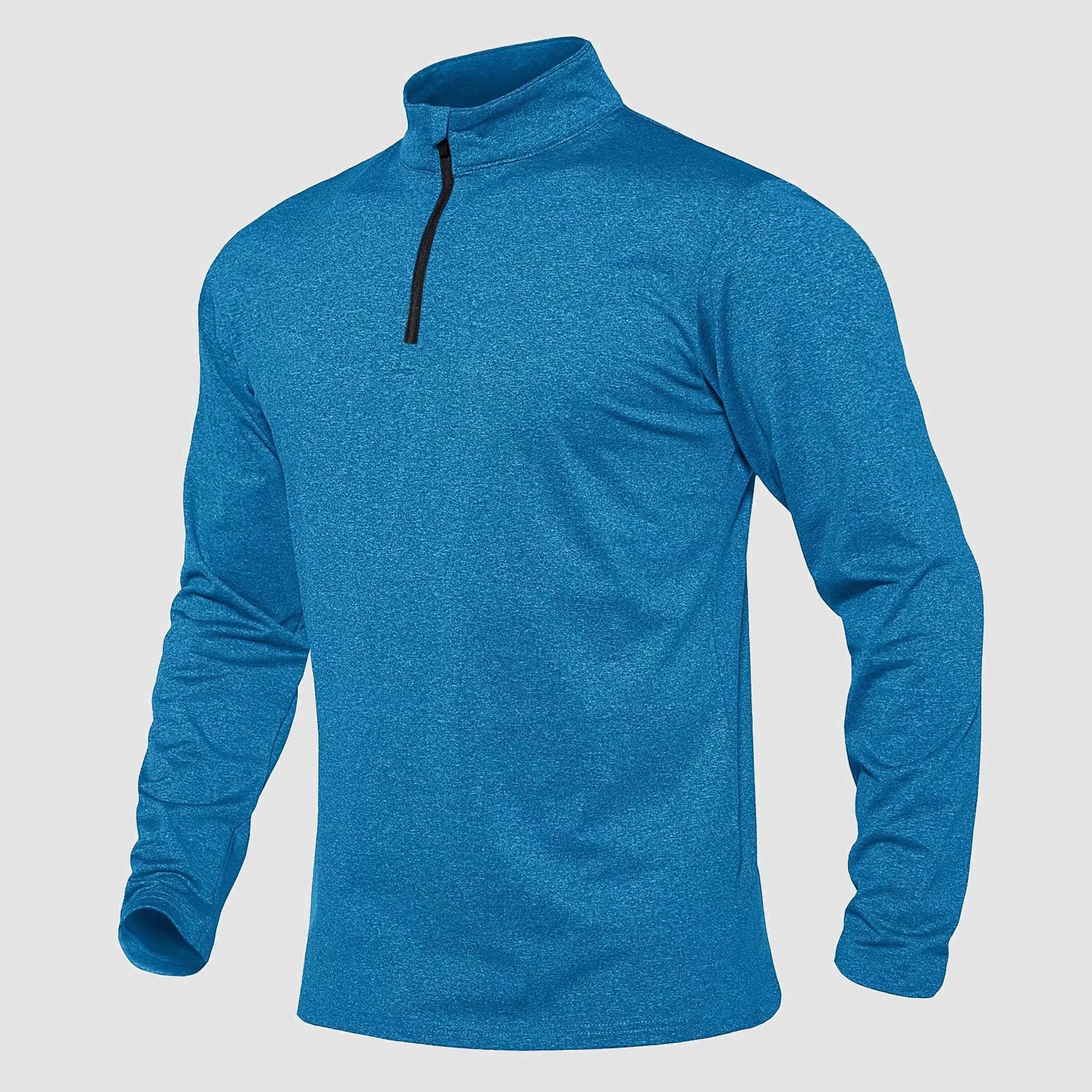 Men's gray athletic quarter-zip fleece sweatshirt with long sleeves and breathable polyester-spandex fabric