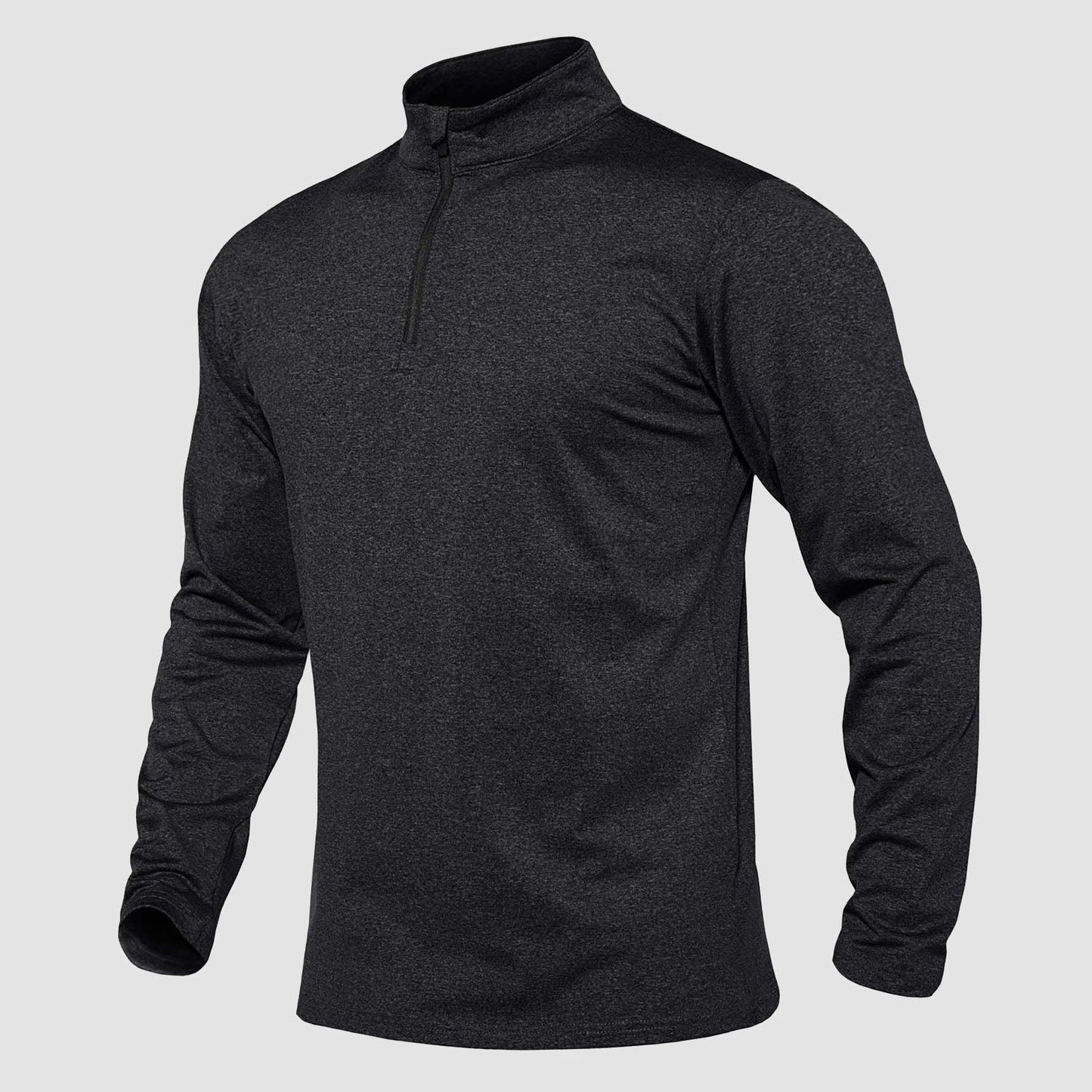 Men's athletic quarter-zip fleece sweatshirt in neutral tone, long sleeve with adjustable collar