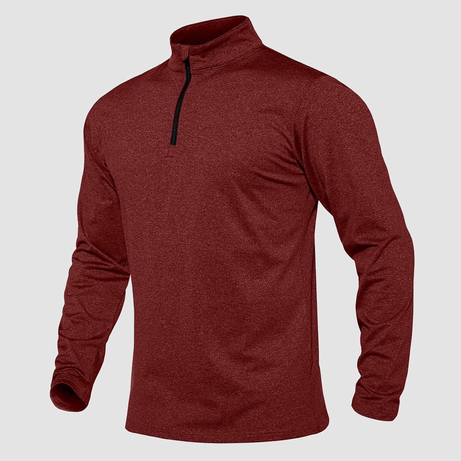 Men's athletic quarter-zip fleece sweatshirt in neutral tone, long sleeve with adjustable collar