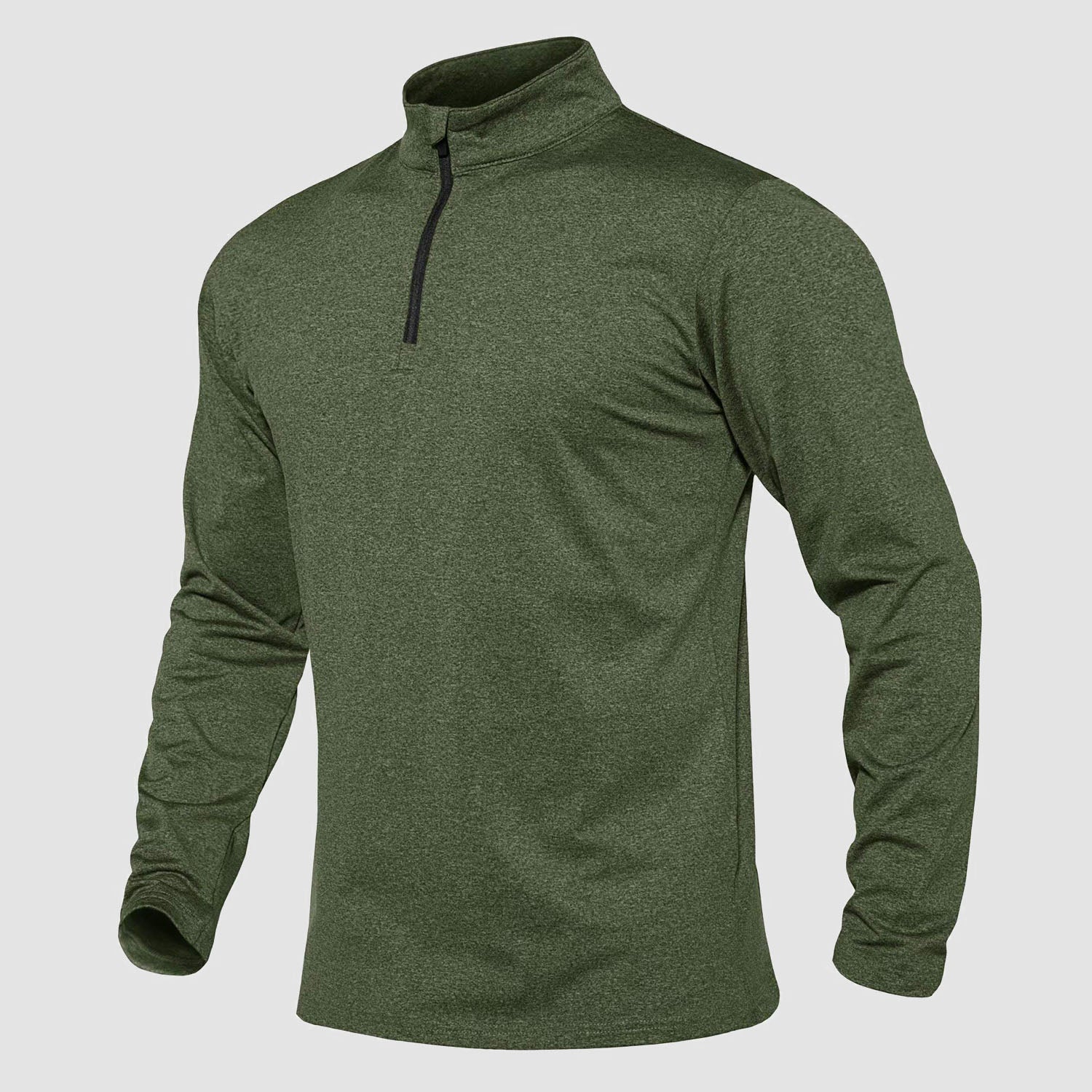 Men's athletic quarter-zip fleece sweatshirt in solid color, long sleeve with crew neck and breathable stretch fit