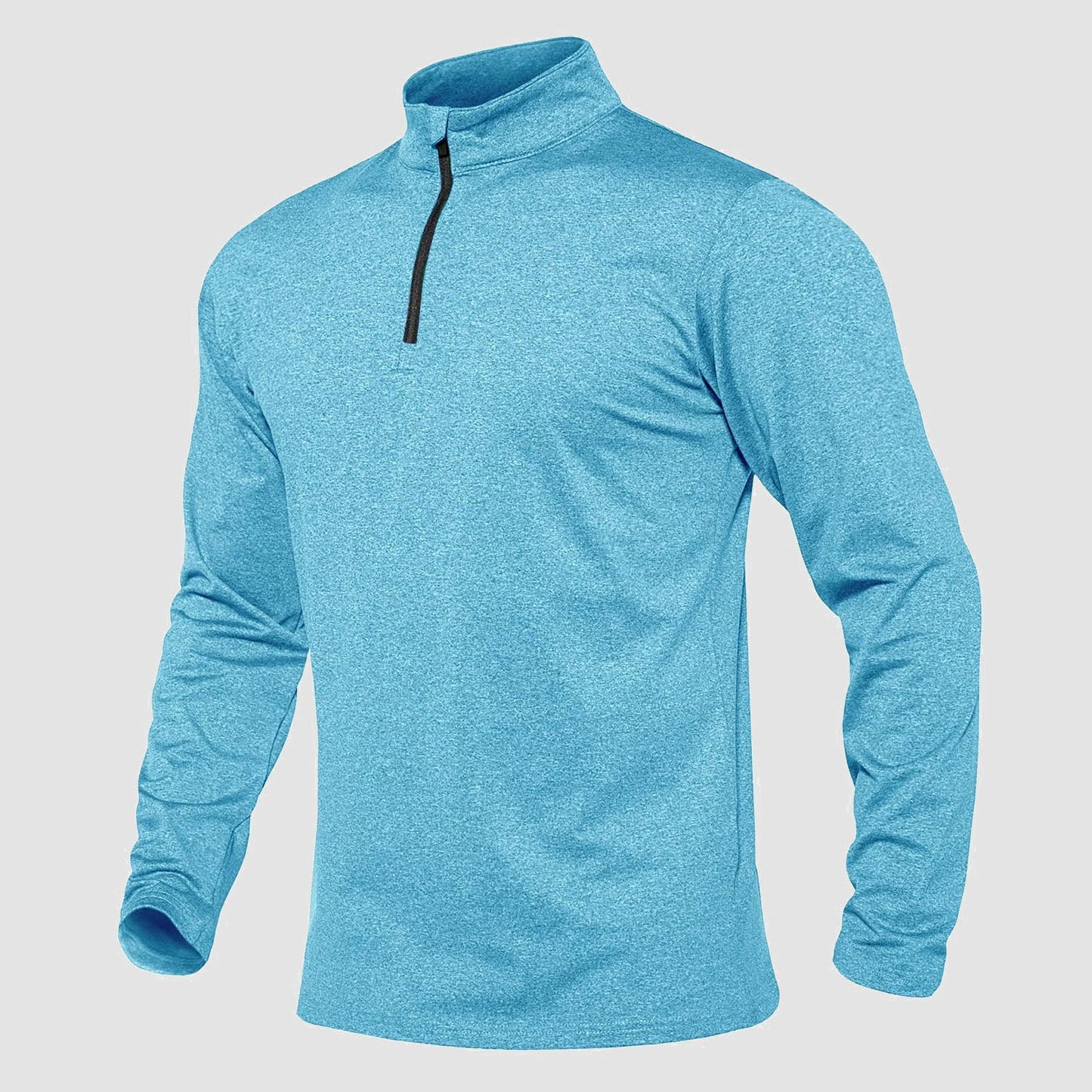 Men's athletic quarter-zip fleece sweatshirt in neutral tone, long sleeve with 1/4 zip collar