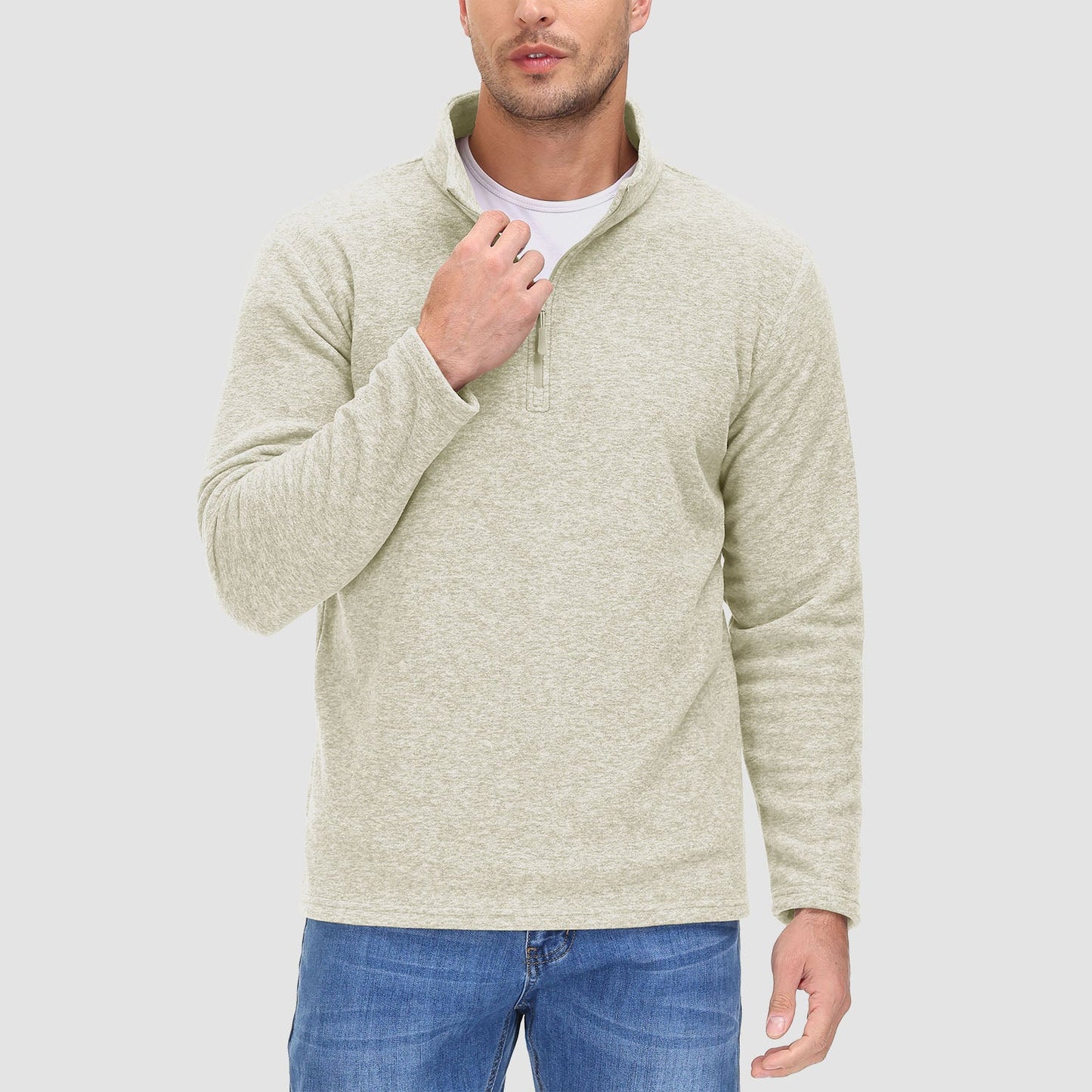 Men's quarter-zip fleece pullover sweatshirt, ultra-soft anti-pilling long sleeve top