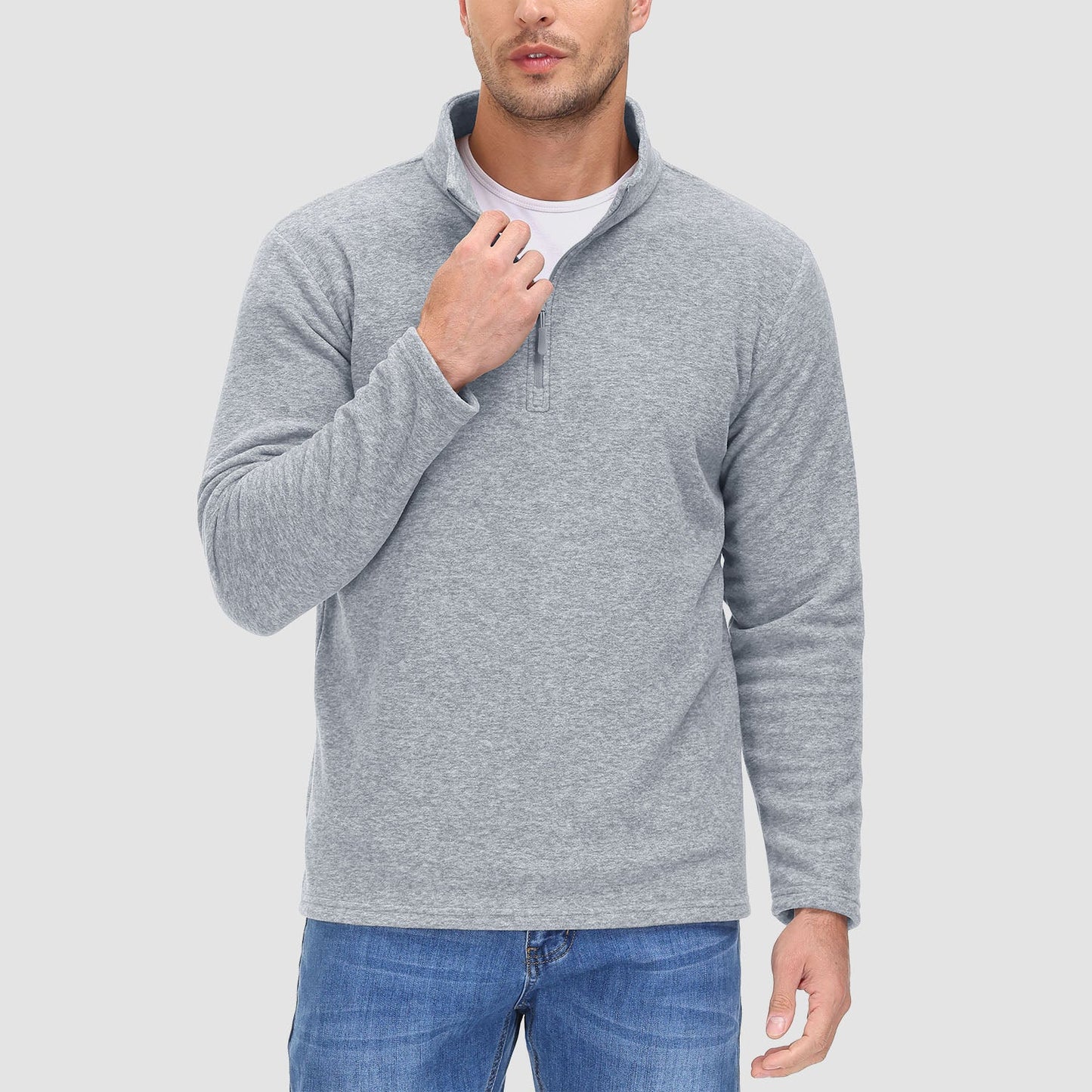 Men's quarter-zip fleece pullover sweatshirt, long sleeve, ultra-soft anti-pilling polyester
