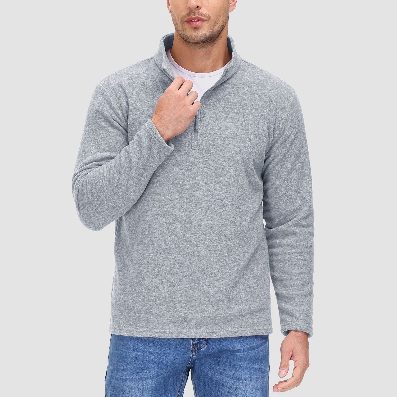 Men's quarter-zip fleece pullover sweatshirt, long sleeve, ultra-soft anti-pilling polyester