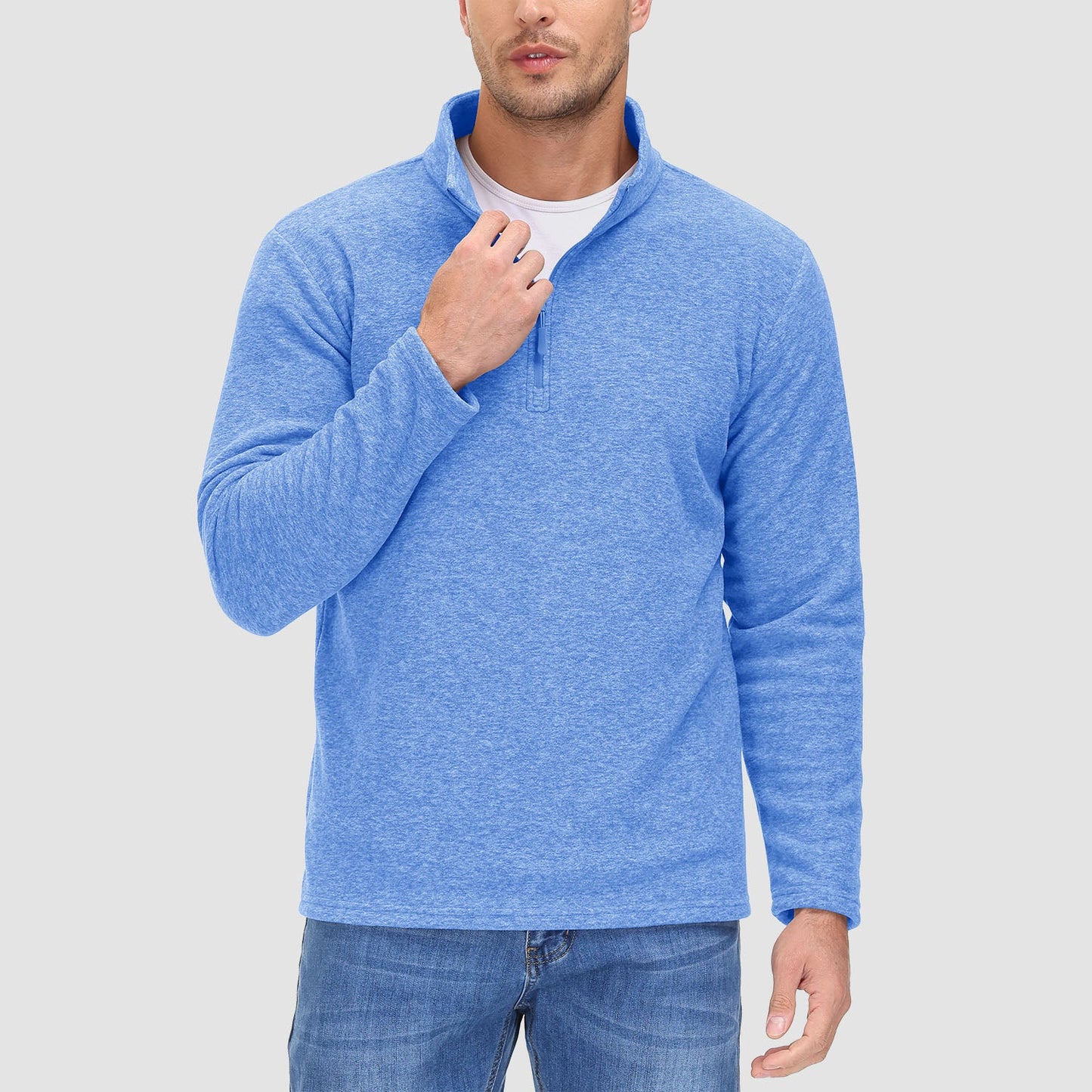 Men's quarter-zip fleece pullover sweatshirt, ultra-soft anti-pilling long sleeve warmth layer
