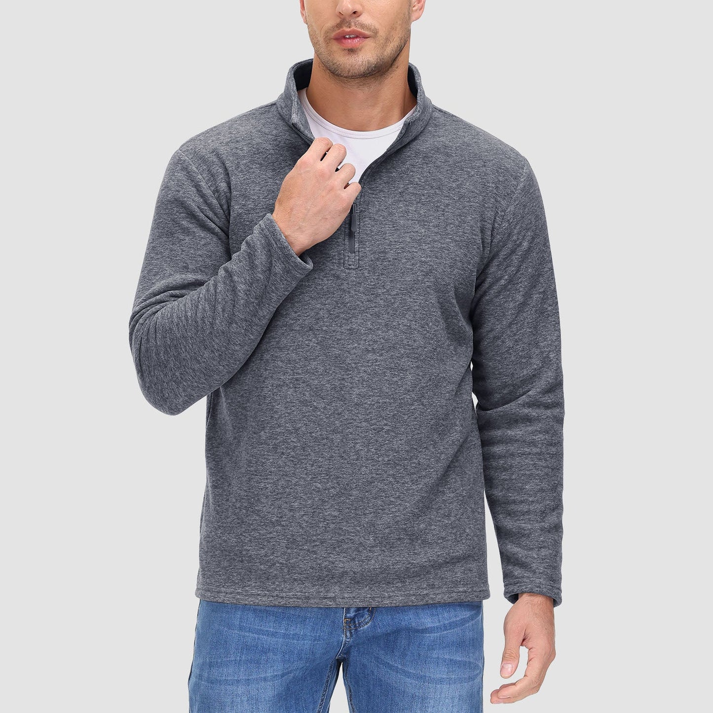 Men's quarter-zip fleece pullover sweatshirt, ultra-soft anti-pilling long sleeve warmth layer