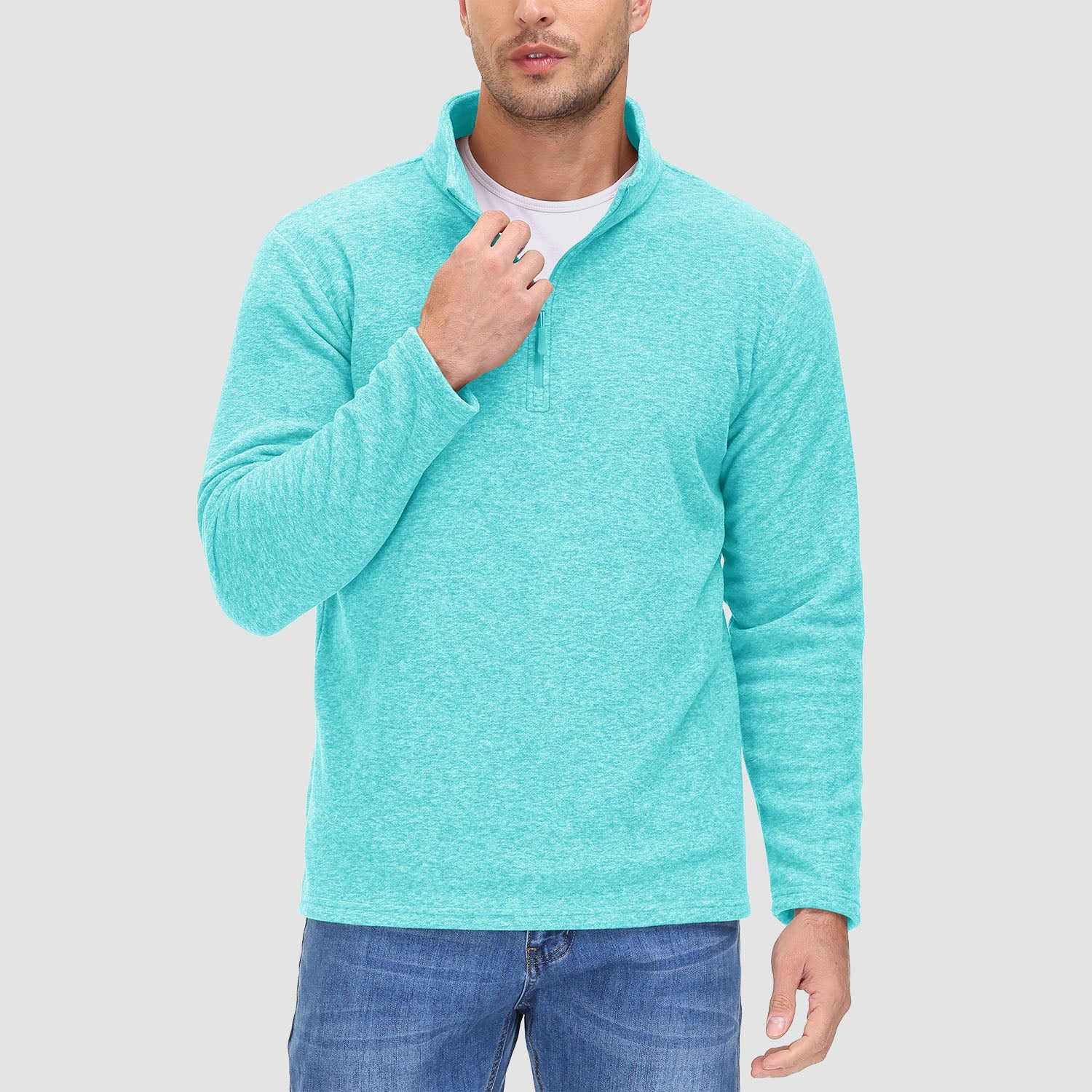 Men's quarter-zip fleece pullover sweatshirt, ultra-soft anti-pilling long sleeve top