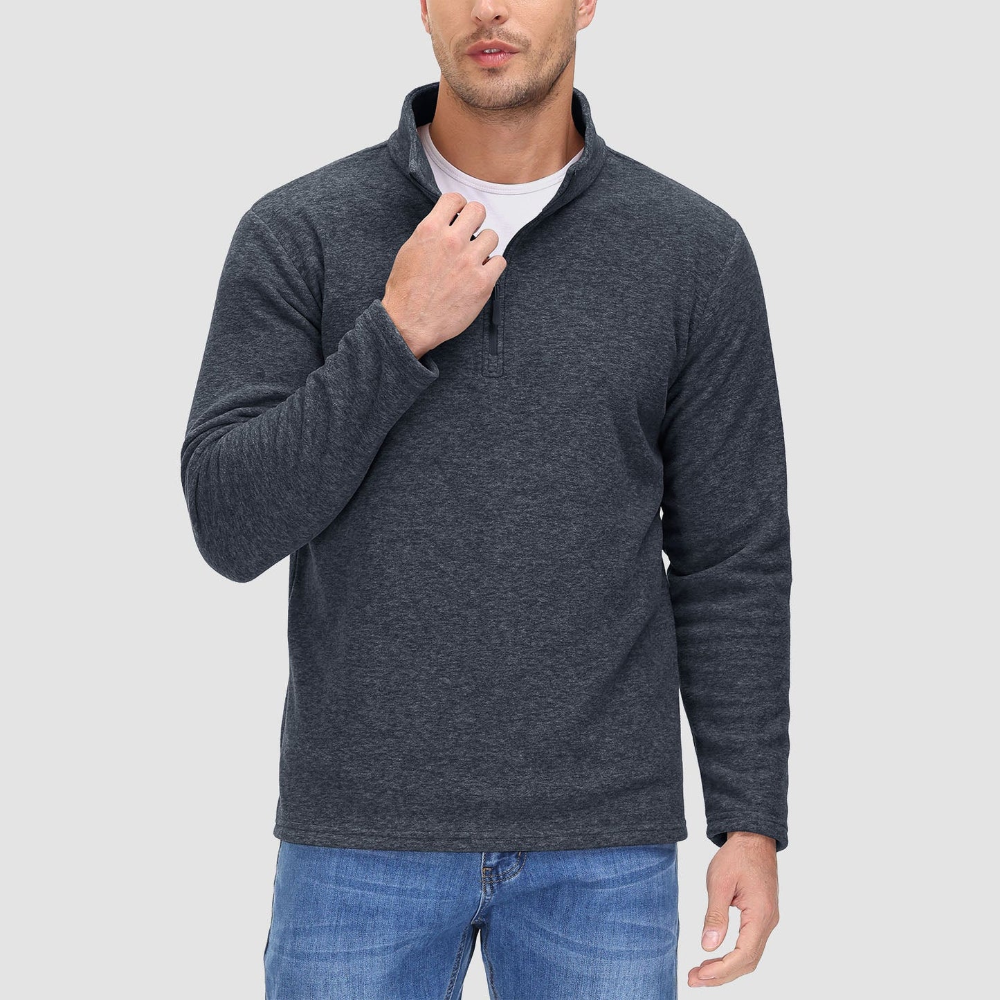 Men's quarter-zip fleece pullover sweatshirt, ultra-soft anti-pilling long sleeve layering top