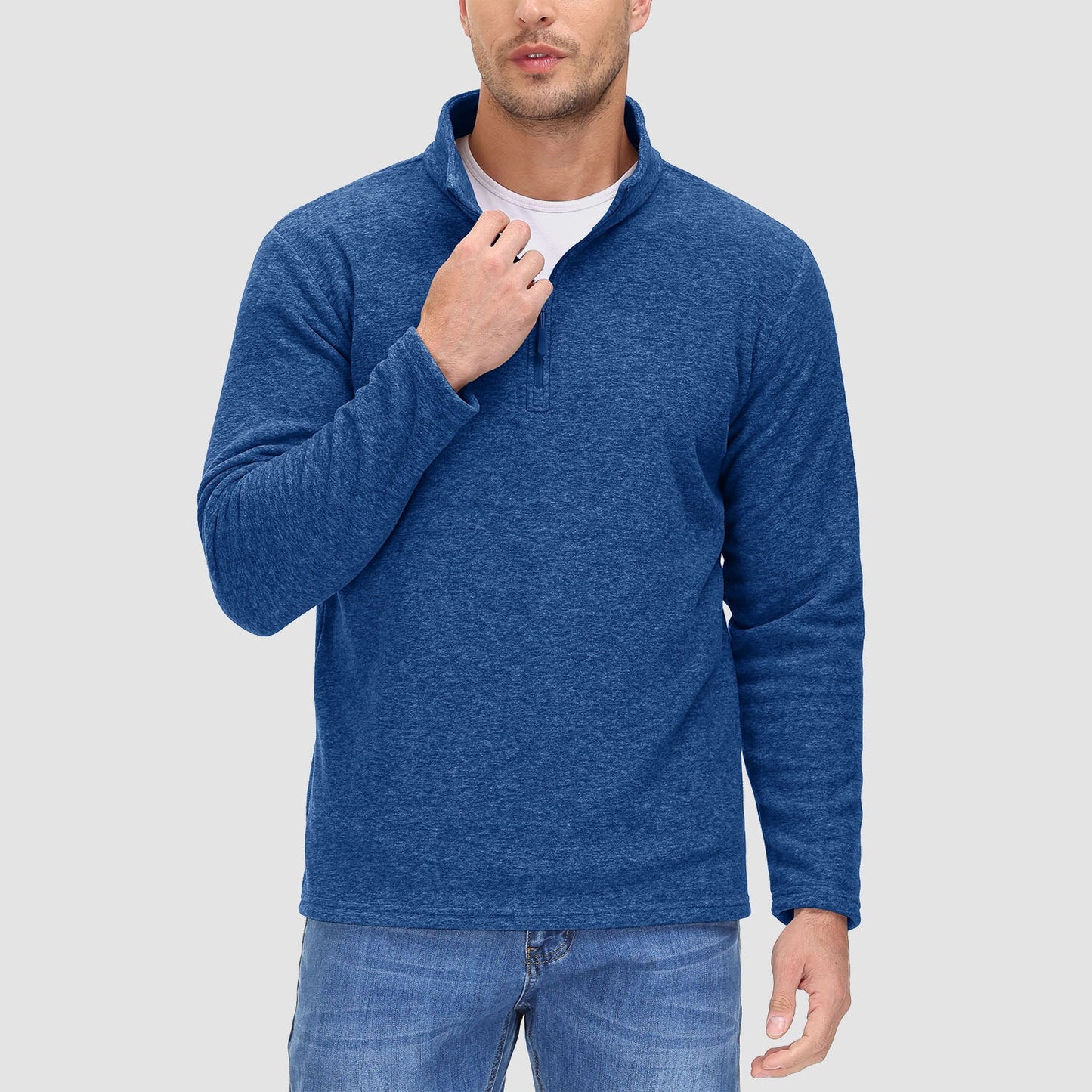 Men's quarter-zip fleece pullover sweatshirt, ultra-soft anti-pilling long sleeve top