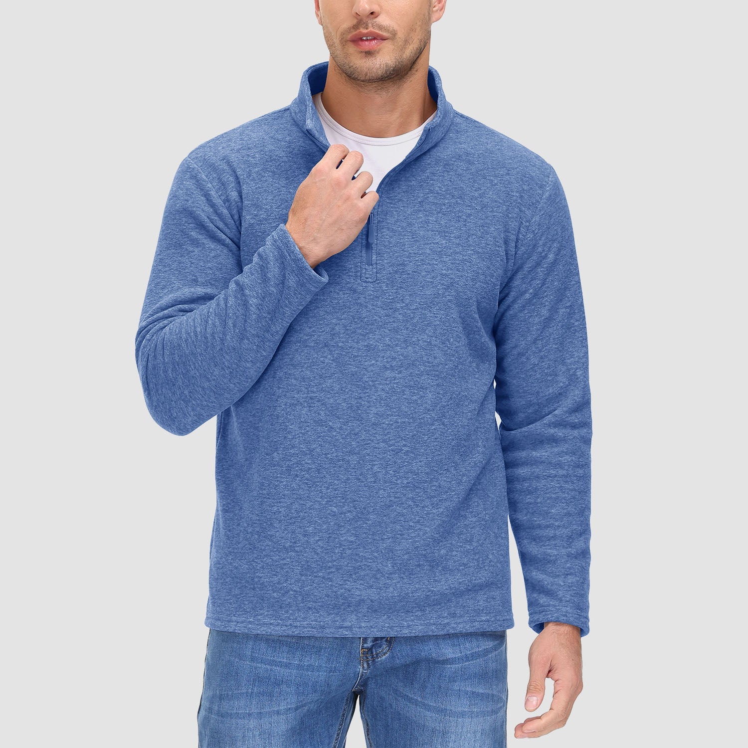Men's quarter-zip fleece pullover sweatshirt, ultra-soft anti-pilling long sleeve top