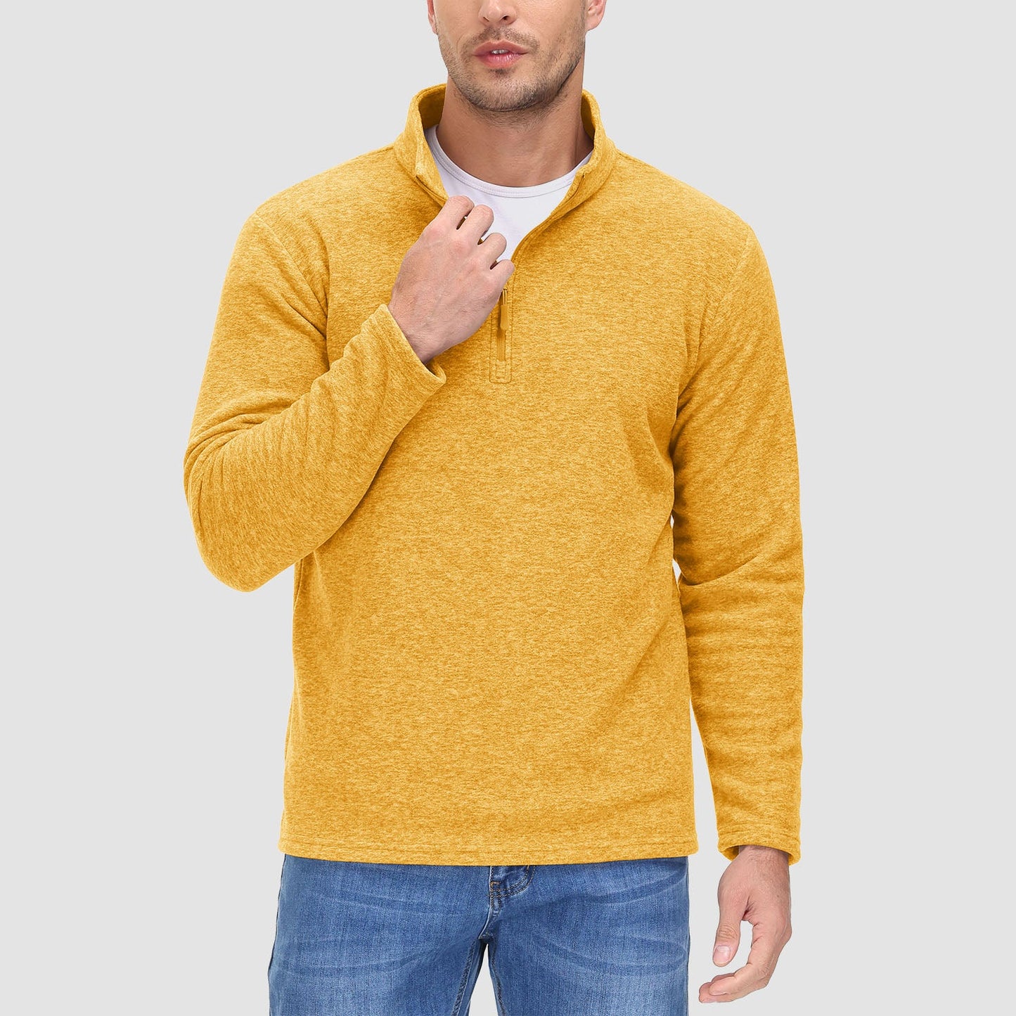 Men's quarter-zip fleece pullover sweatshirt, ultra-soft anti-pilling long sleeve layer