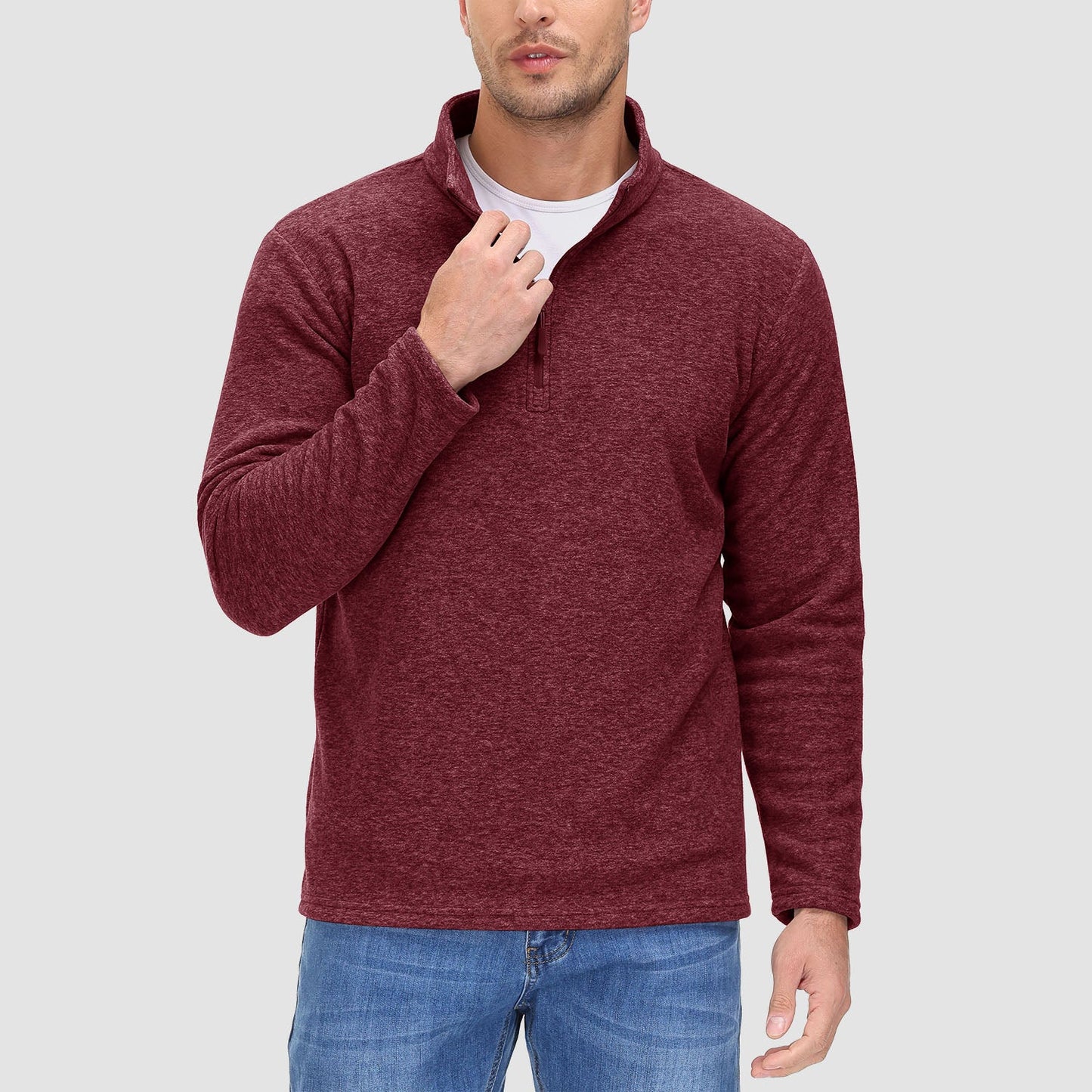 Men's quarter-zip fleece pullover sweatshirt, long sleeve, ultra-soft anti-pilling warmth layer