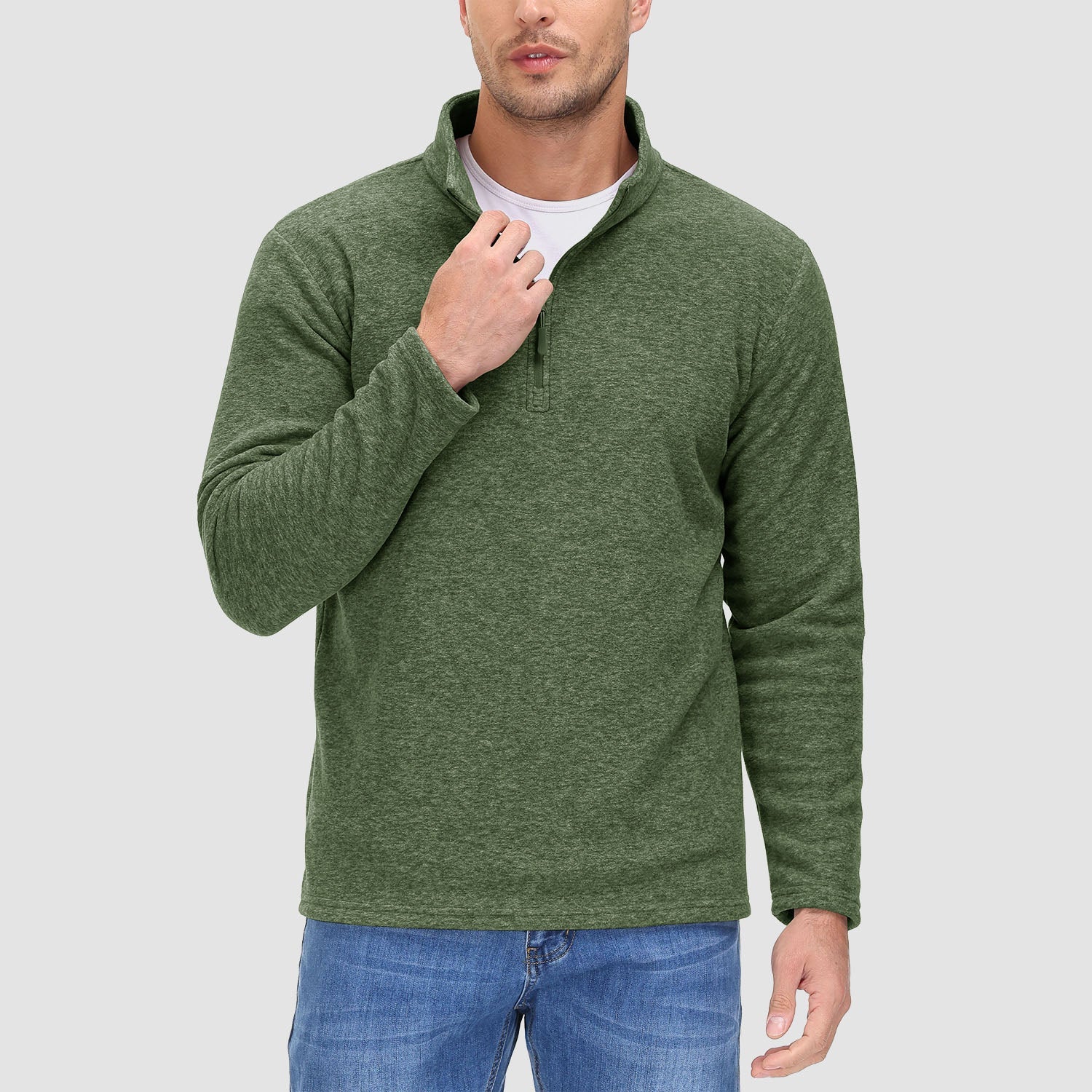 Men's quarter-zip fleece pullover sweatshirt, ultra-soft anti-pilling long sleeve layer