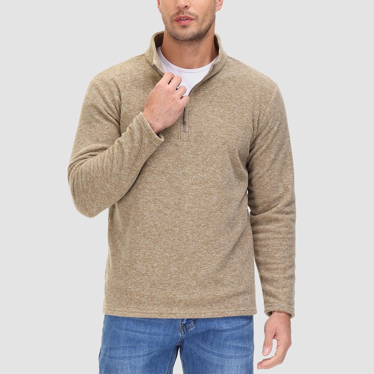 Men's quarter-zip fleece pullover sweatshirt, ultra-soft anti-pilling long sleeve top