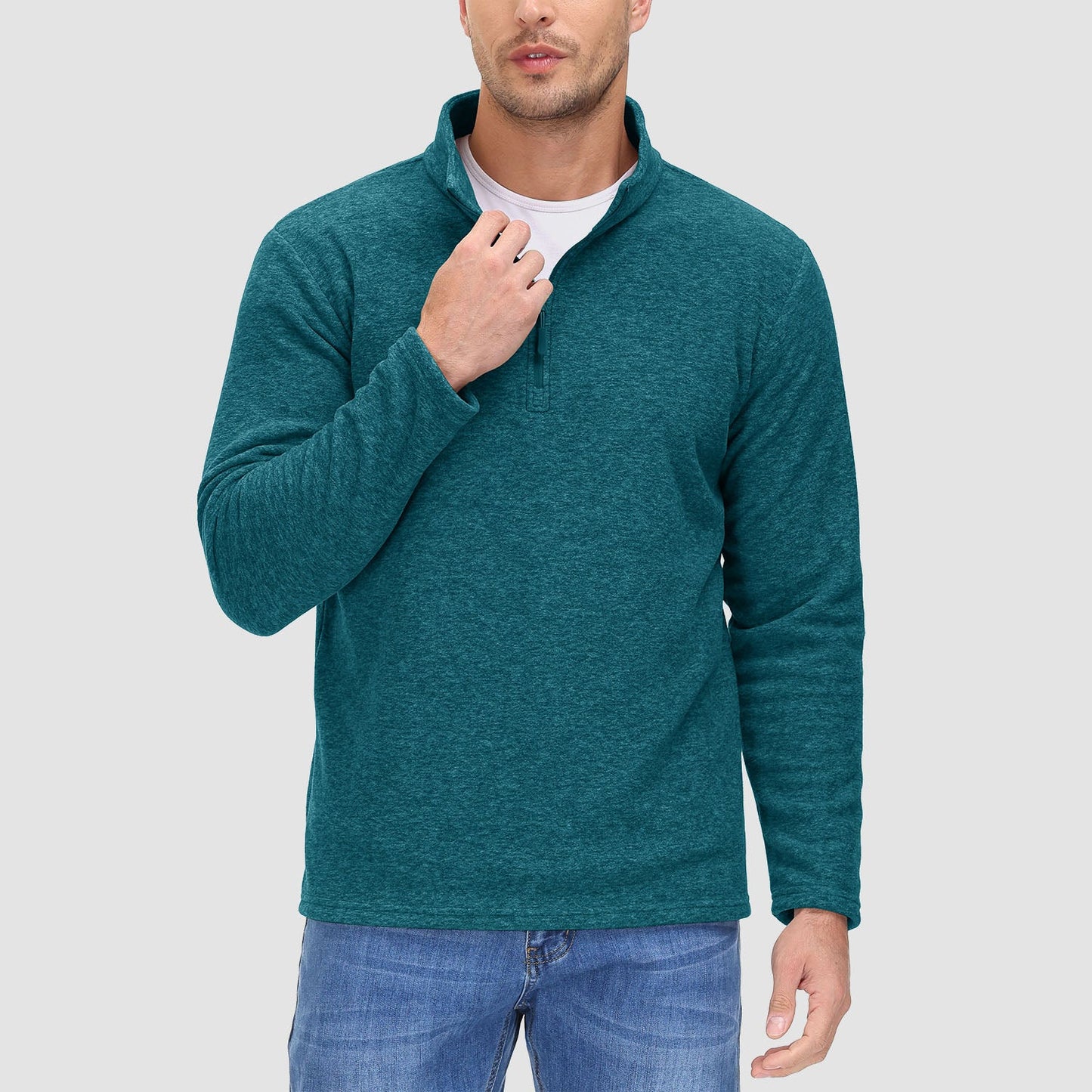 Men's quarter-zip fleece pullover sweatshirt, long sleeve, ultra-soft anti-pilling warmth layer