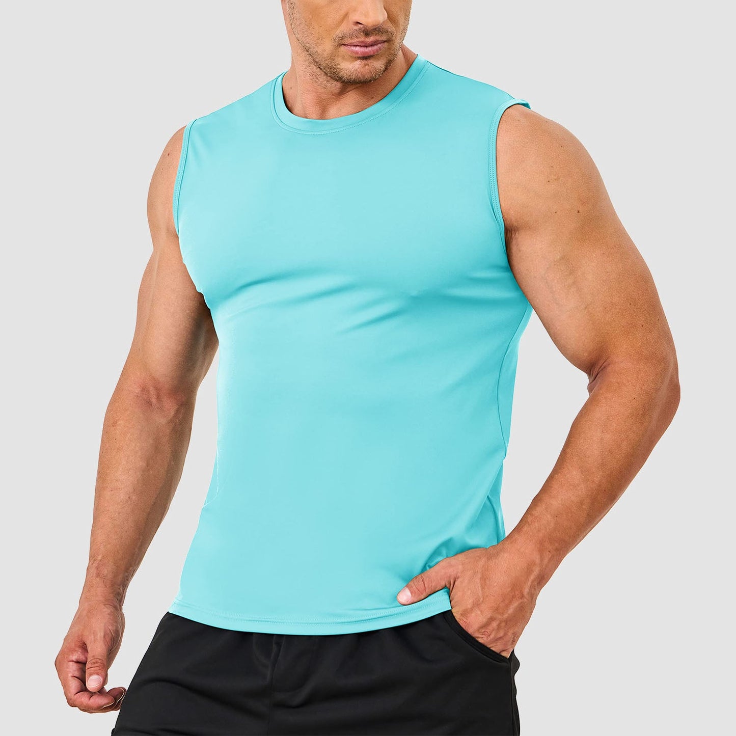 Men's lightweight running tank top with moisture-wicking UPF 80 sun protection, stretchy athletic fit