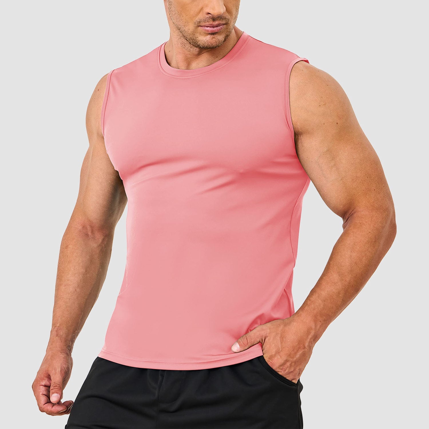 Men's athletic running tank top with moisture-wicking UPF 80 sun protection, lightweight stretchy fit