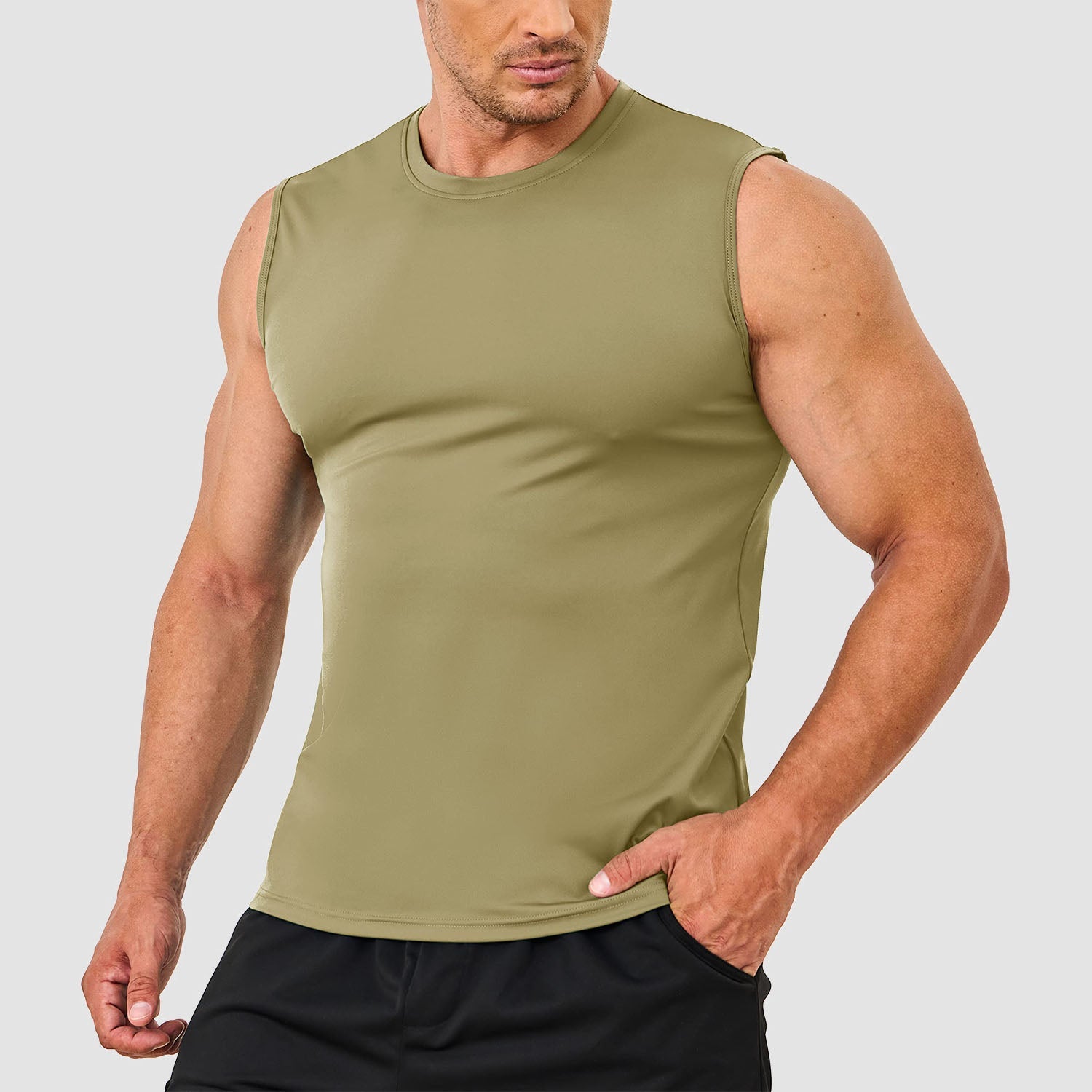 Men's lightweight running tank top with moisture-wicking UPF 80 sun protection for active athletes