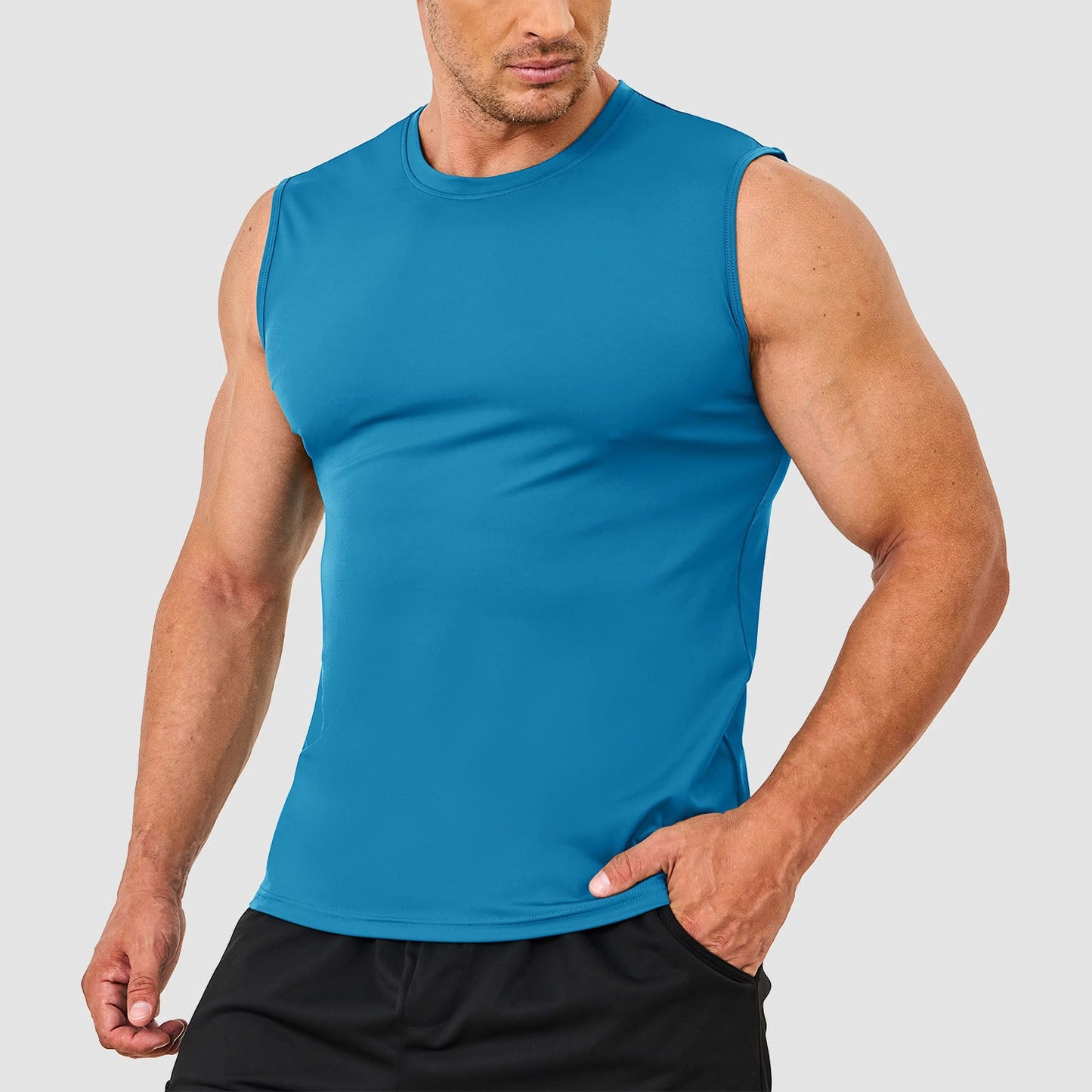 Men's lightweight running tank top with moisture-wicking UPF 80 sun protection, quick-dry athletic fit