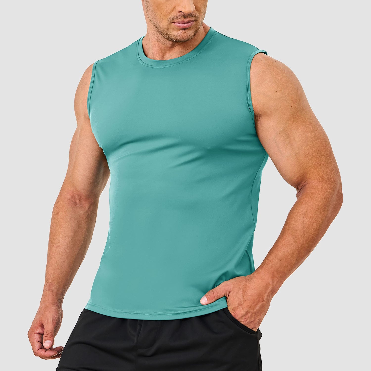 Men's lightweight running tank top with moisture-wicking UPF 80 sun protection, quick-dry polyester-spandex blend