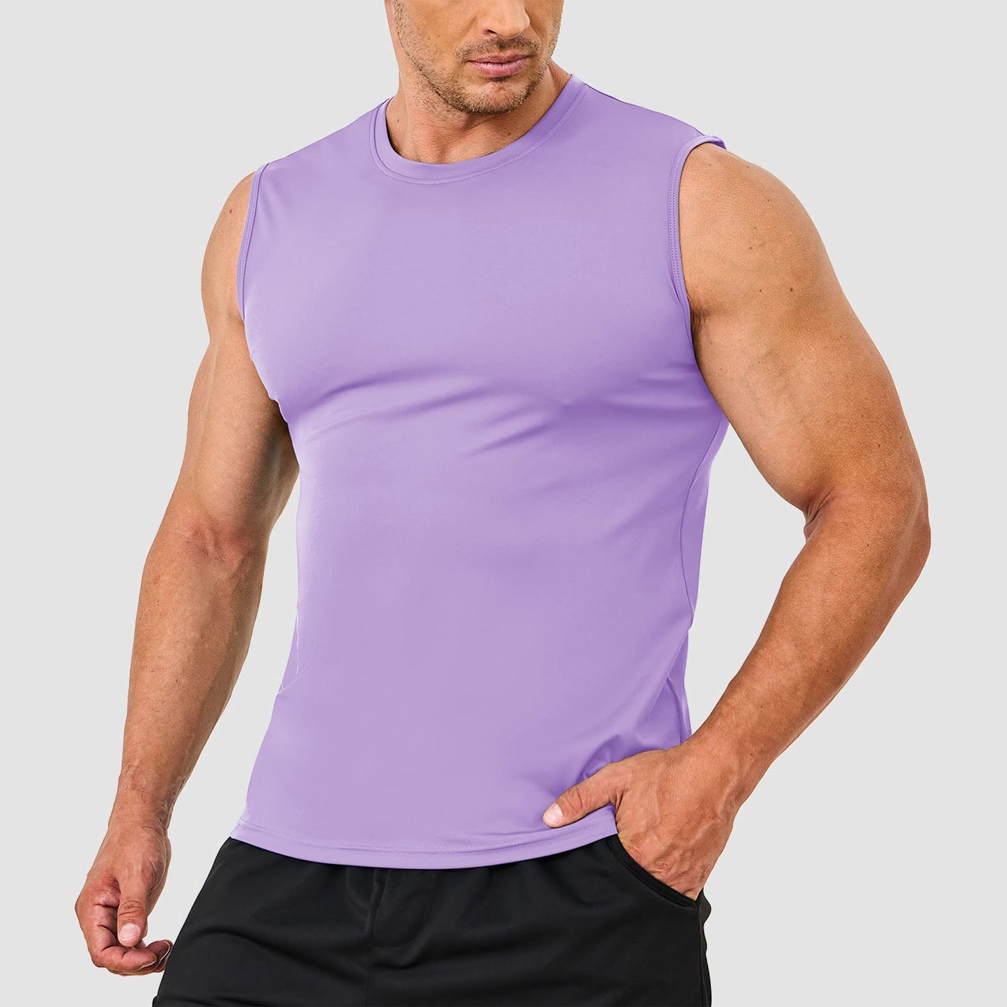 Men's lightweight running tank top with moisture-wicking UPF 80 sun protection, stretchy athletic fit