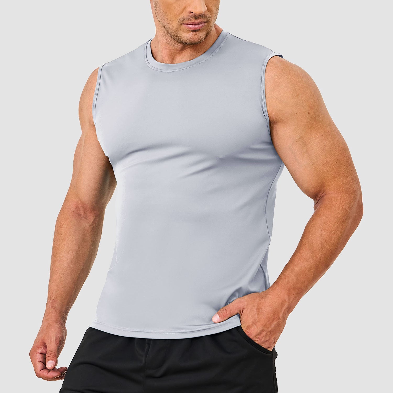 Men's lightweight running tank top with moisture-wicking UPF 80 sun protection, quick-dry athletic fit