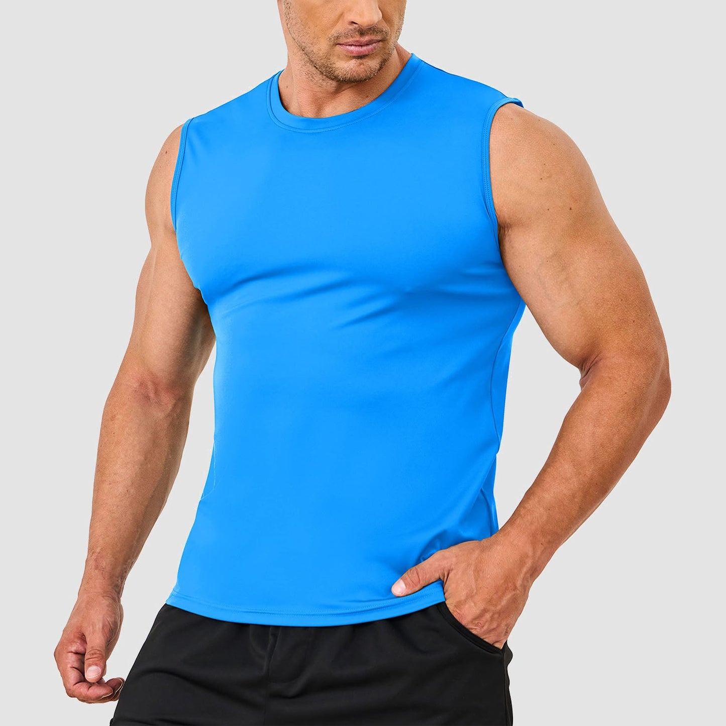 Men's lightweight running tank top with moisture-wicking UPF 80 sun protection, quick-dry athletic fit