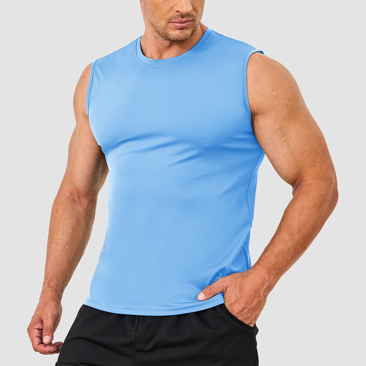 Men's quick-dry running tank top with moisture-wicking fabric and UPF 80 sun protection for athletes