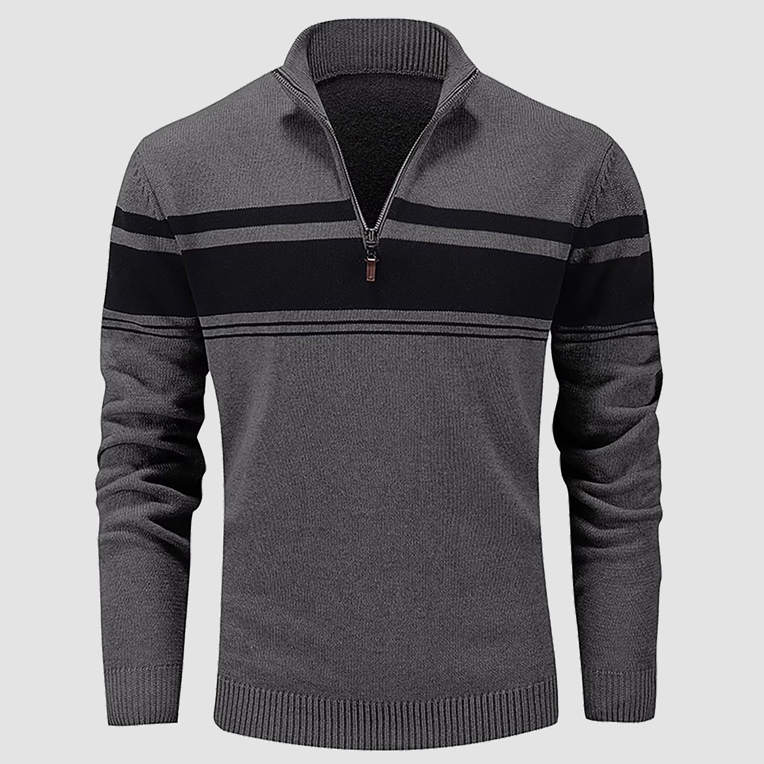 Men's slim fit half-zip knit pullover sweater with multicolor stripes and mock neck cotton blend