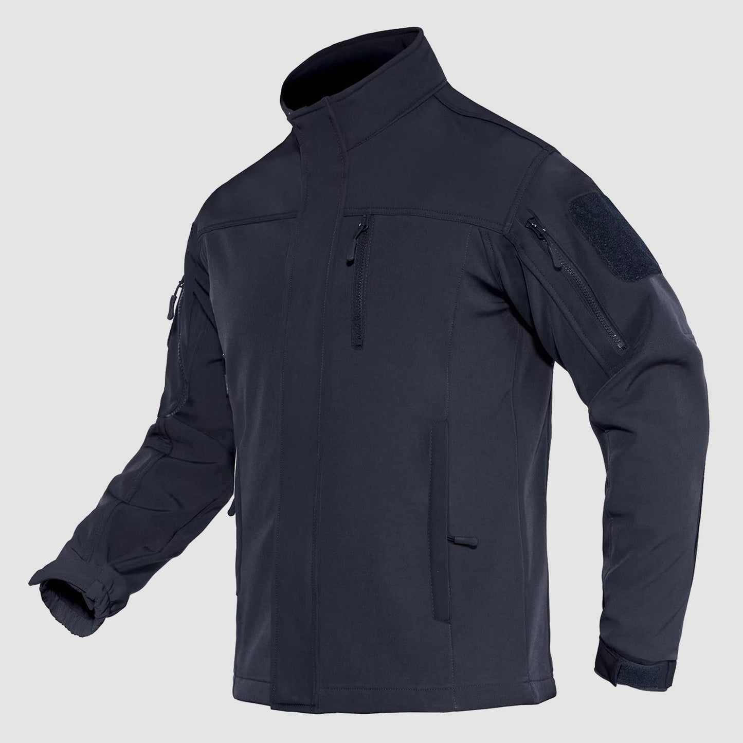 Men's black softshell tactical jacket fleece-lined water-resistant military-inspired fit