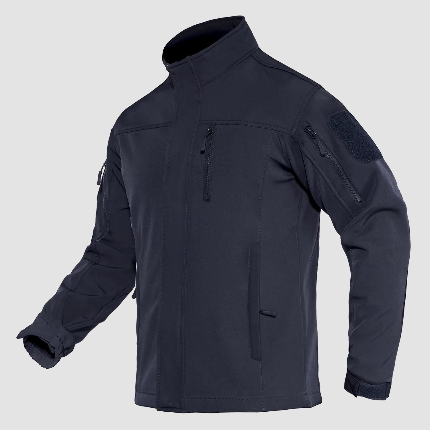 Men's black softshell tactical jacket fleece-lined water-resistant military-inspired fit