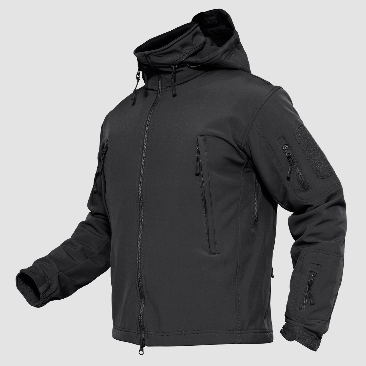 Men's water-resistant tactical jacket fleece-lined collar detachable hood outdoor multi-pocket design