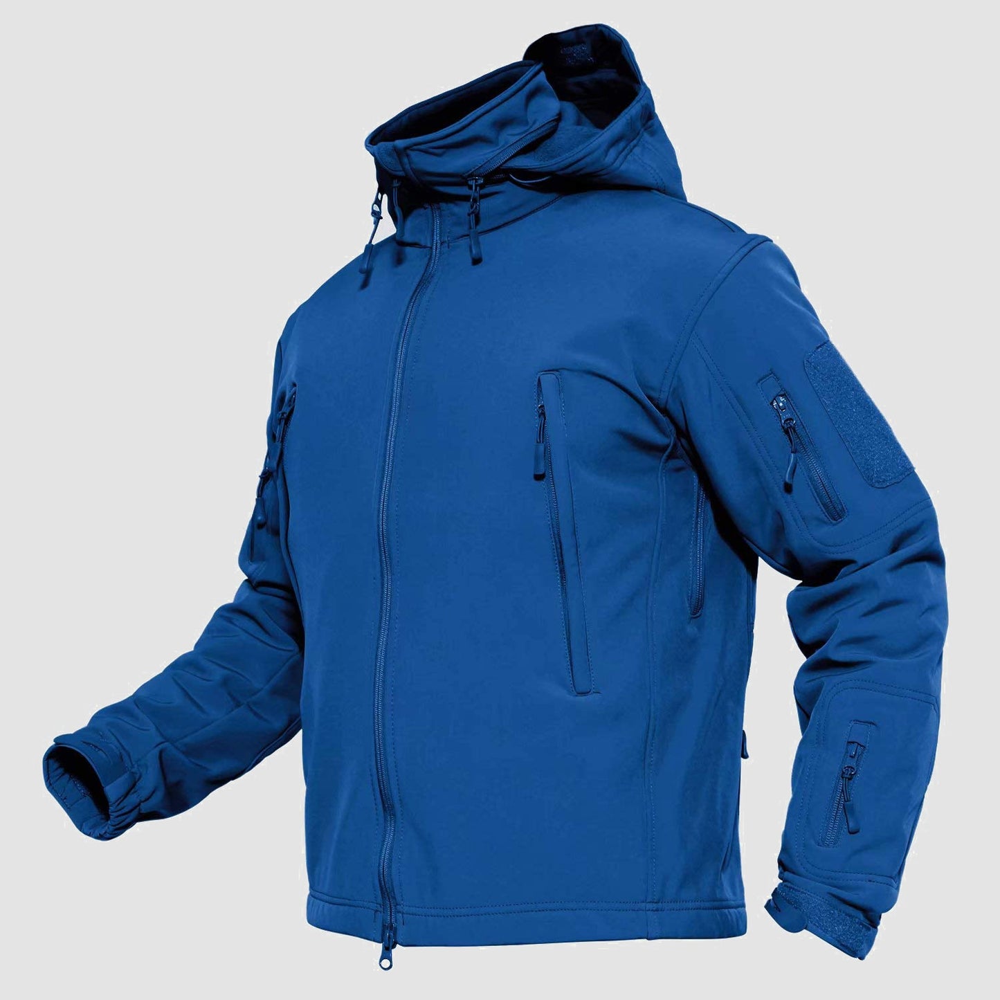 Men's olive tactical jacket water-resistant fleece-lined detachable hood outdoor functional multi-pocket design