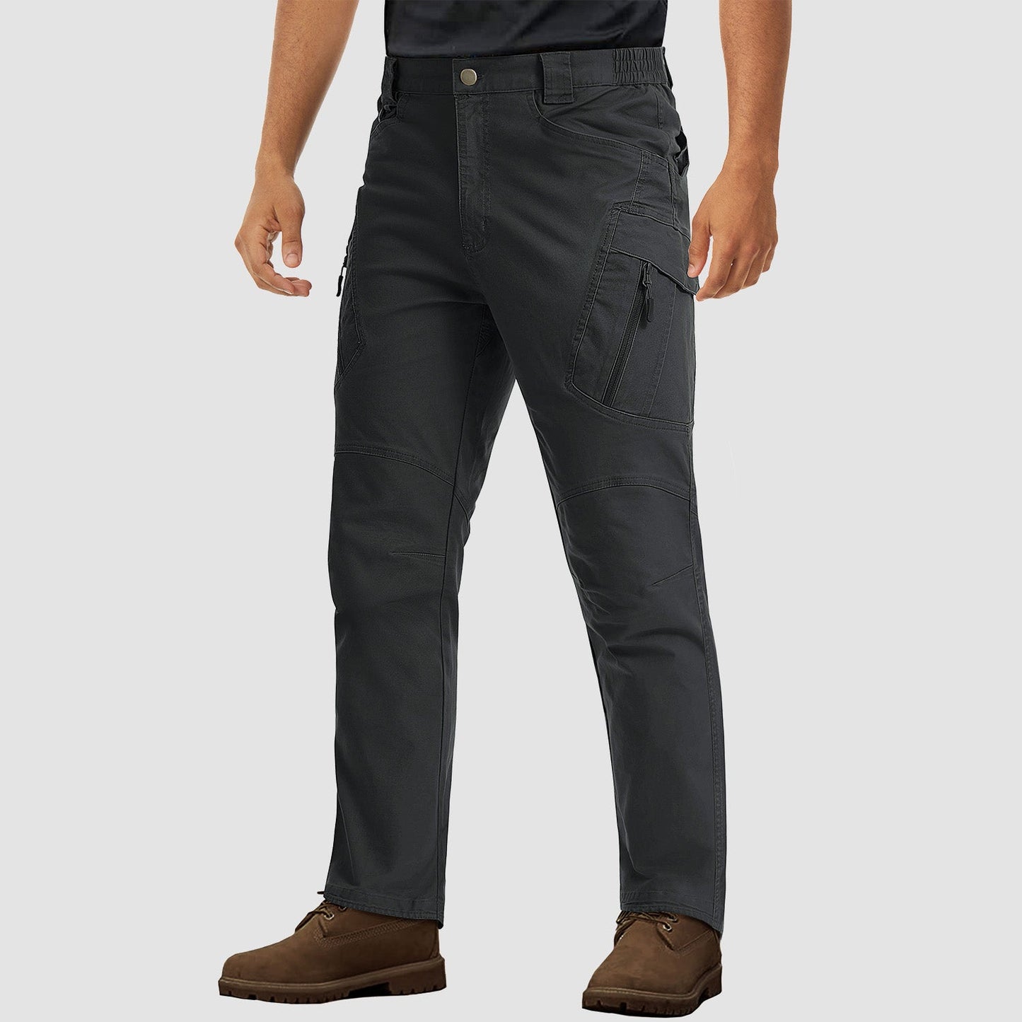Men's rip-stop tactical cargo pants in olive, 9-pocket design with stretch waistband for rugged comfort