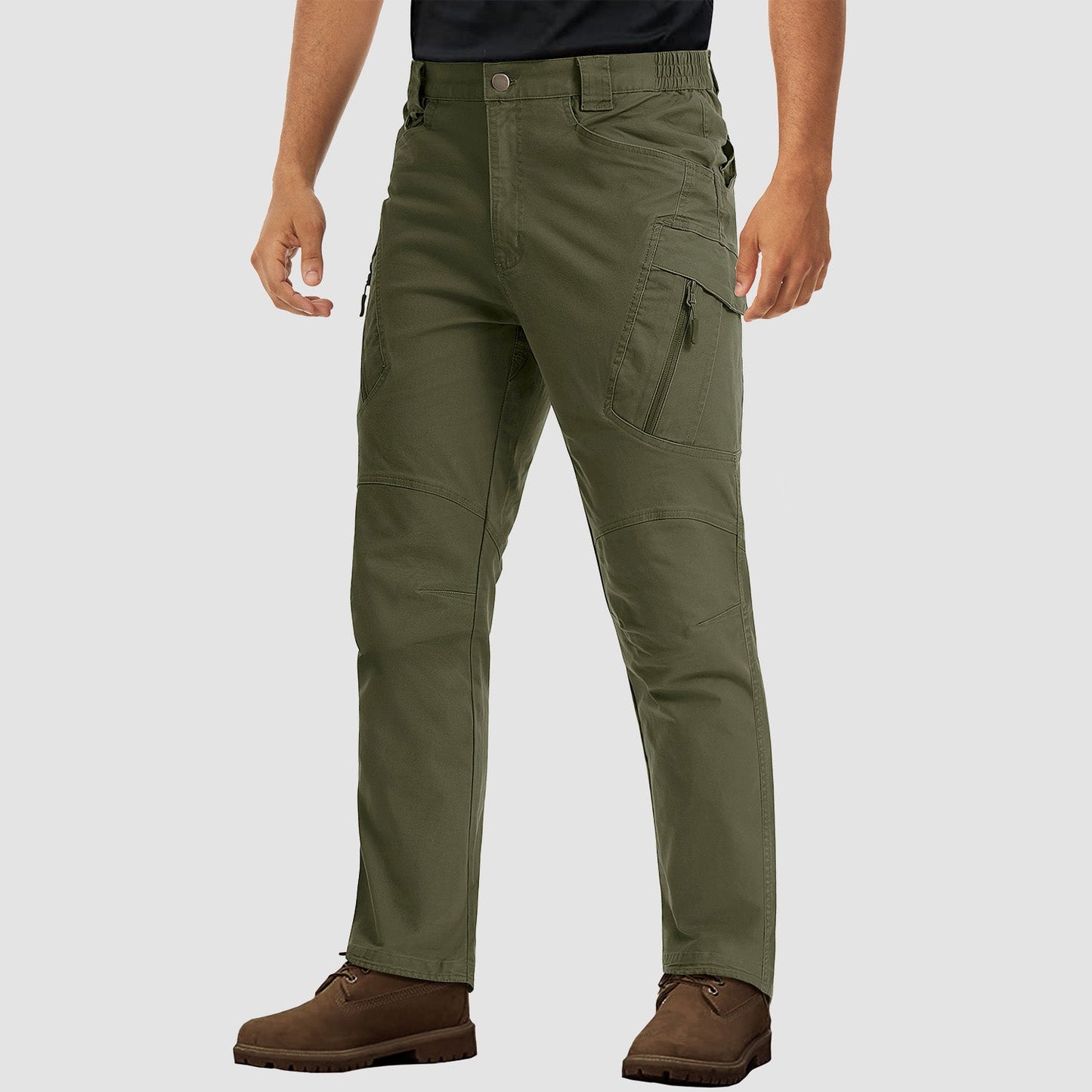 Men's ripstop tactical cargo pants with stretch waistband, 9-pocket layout, durable cotton-spandex blend