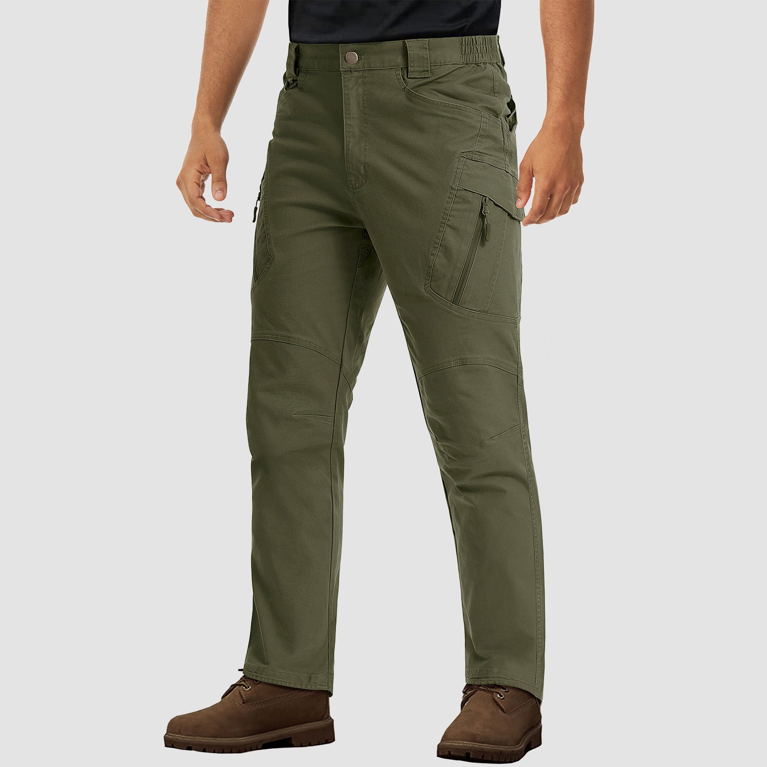 Men's ripstop tactical cargo pants with stretch waistband, 9-pocket layout, durable cotton-spandex blend