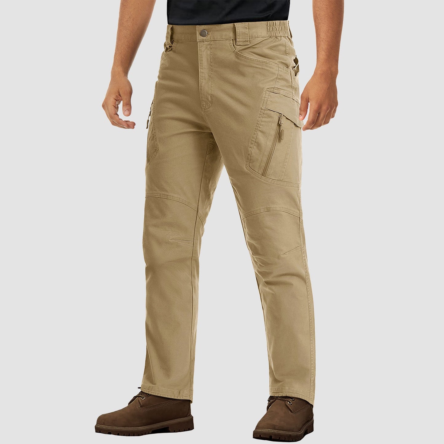 Men's ripstop tactical cargo pants with stretch waistband, 9 pockets, durable cotton-spandex blend