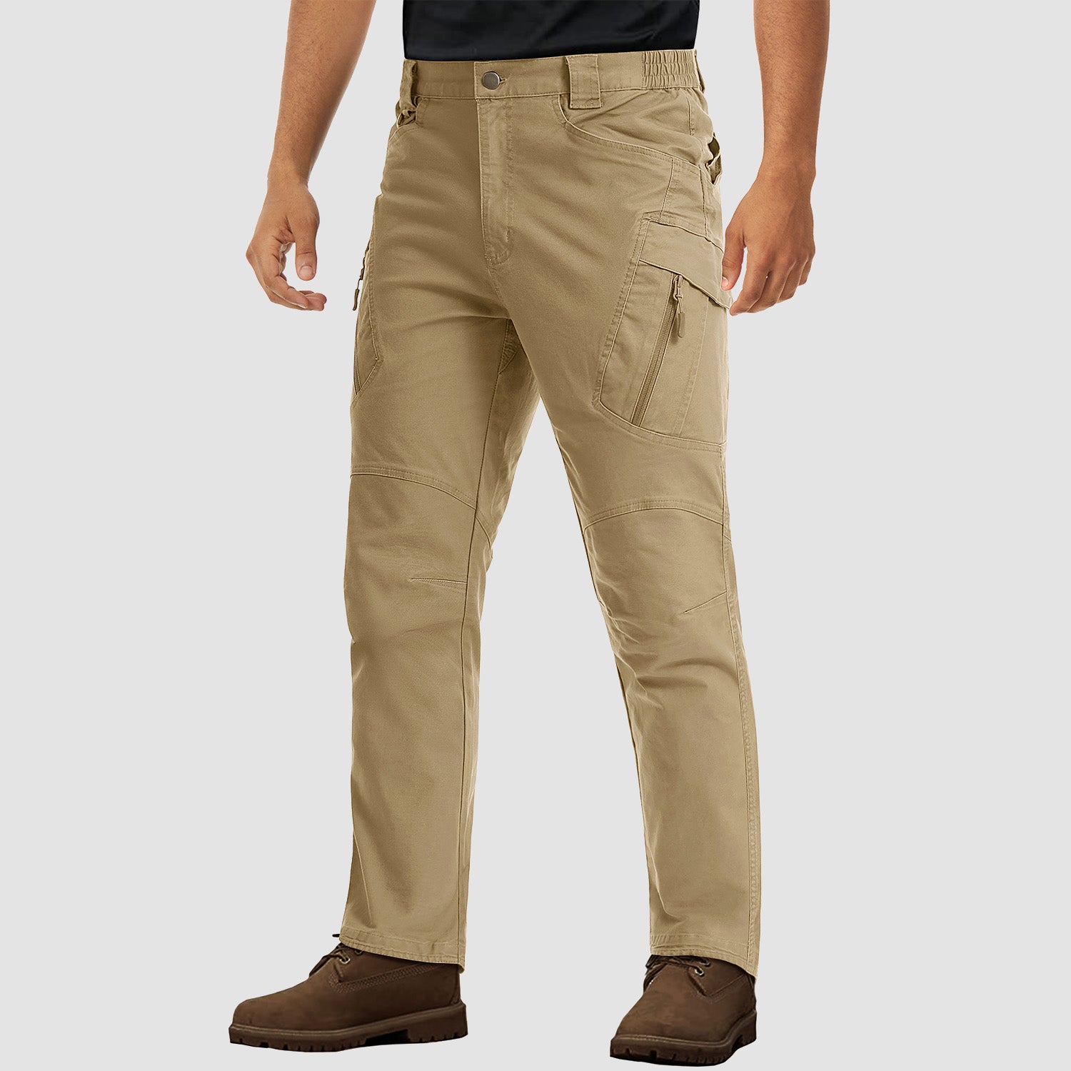 Men's ripstop tactical cargo pants with stretch waistband, 9 pockets, durable cotton-spandex blend