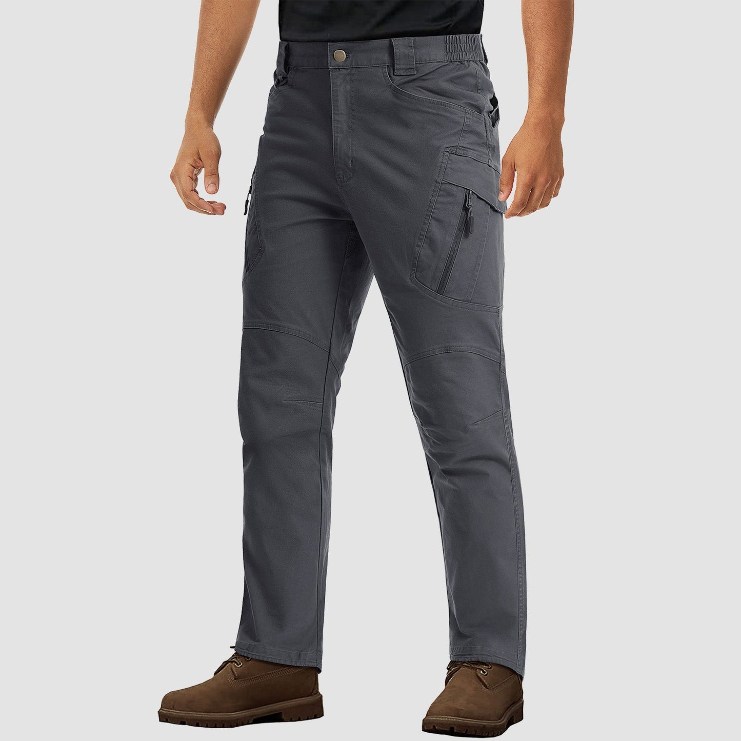 Men's rip-stop tactical cargo pants in olive, stretch waistband, 9-pocket durable cotton blend
