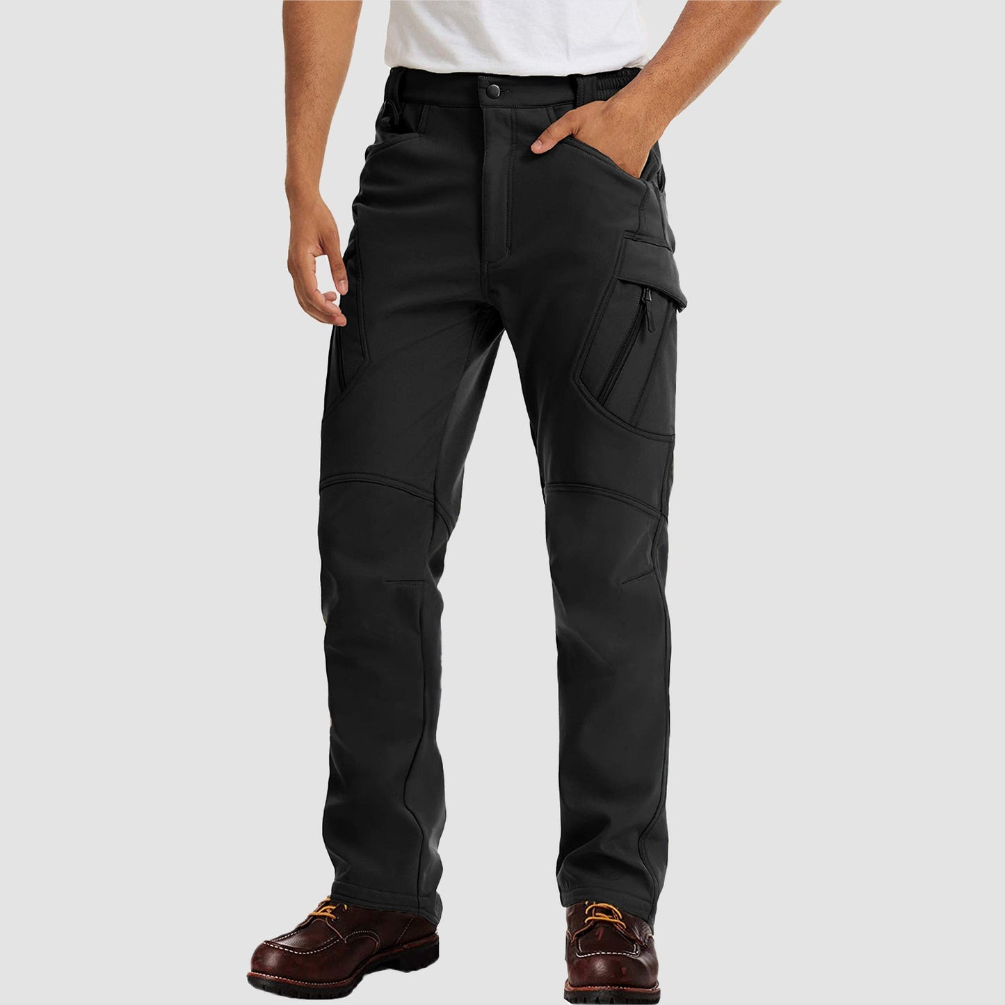 Men's fleece-lined ripstop tactical pants with 9 pockets, water-repellent durable outdoor fit