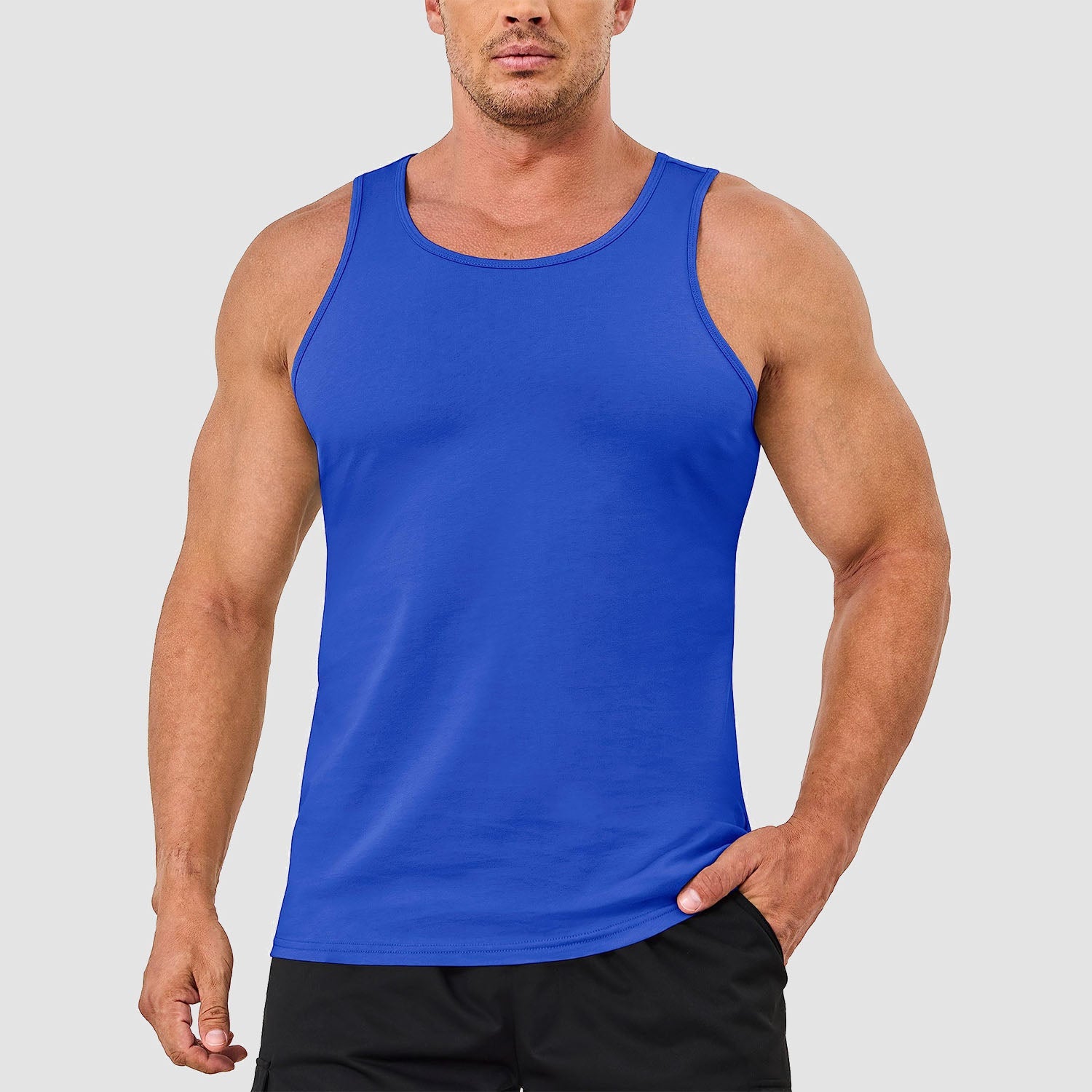 Men's lightweight cotton sleeveless muscle tank top, athletic fit, moisture-wicking gym shirt