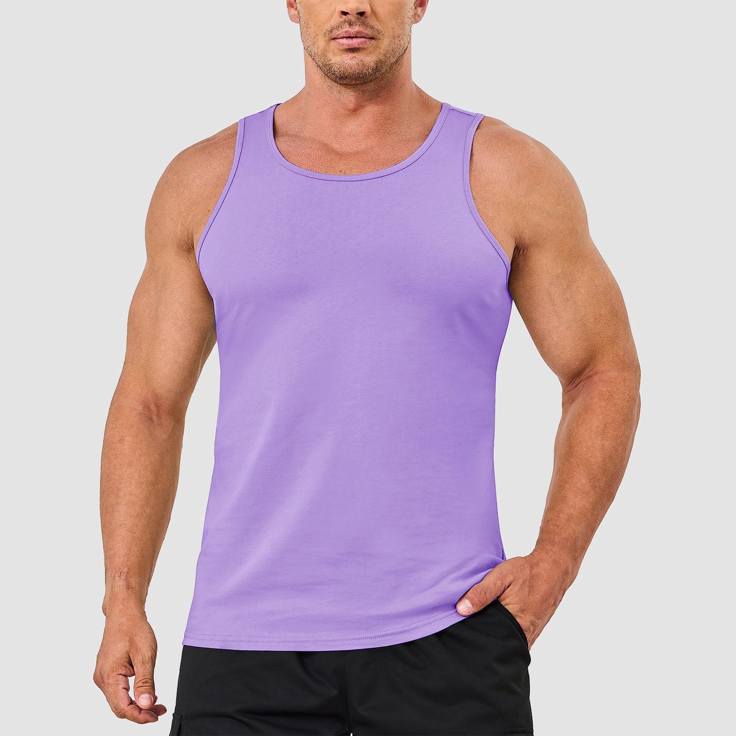 Men's lightweight cotton sleeveless muscle tank top in solid color, moisture-wicking athletic fit for gym