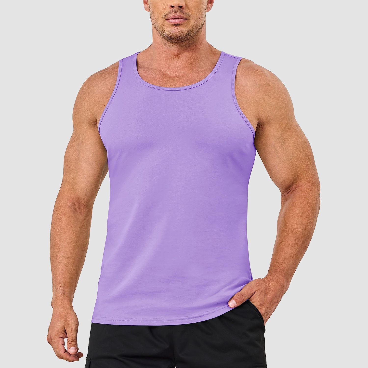 Men's lightweight cotton sleeveless muscle tank top in solid color, moisture-wicking athletic fit for gym