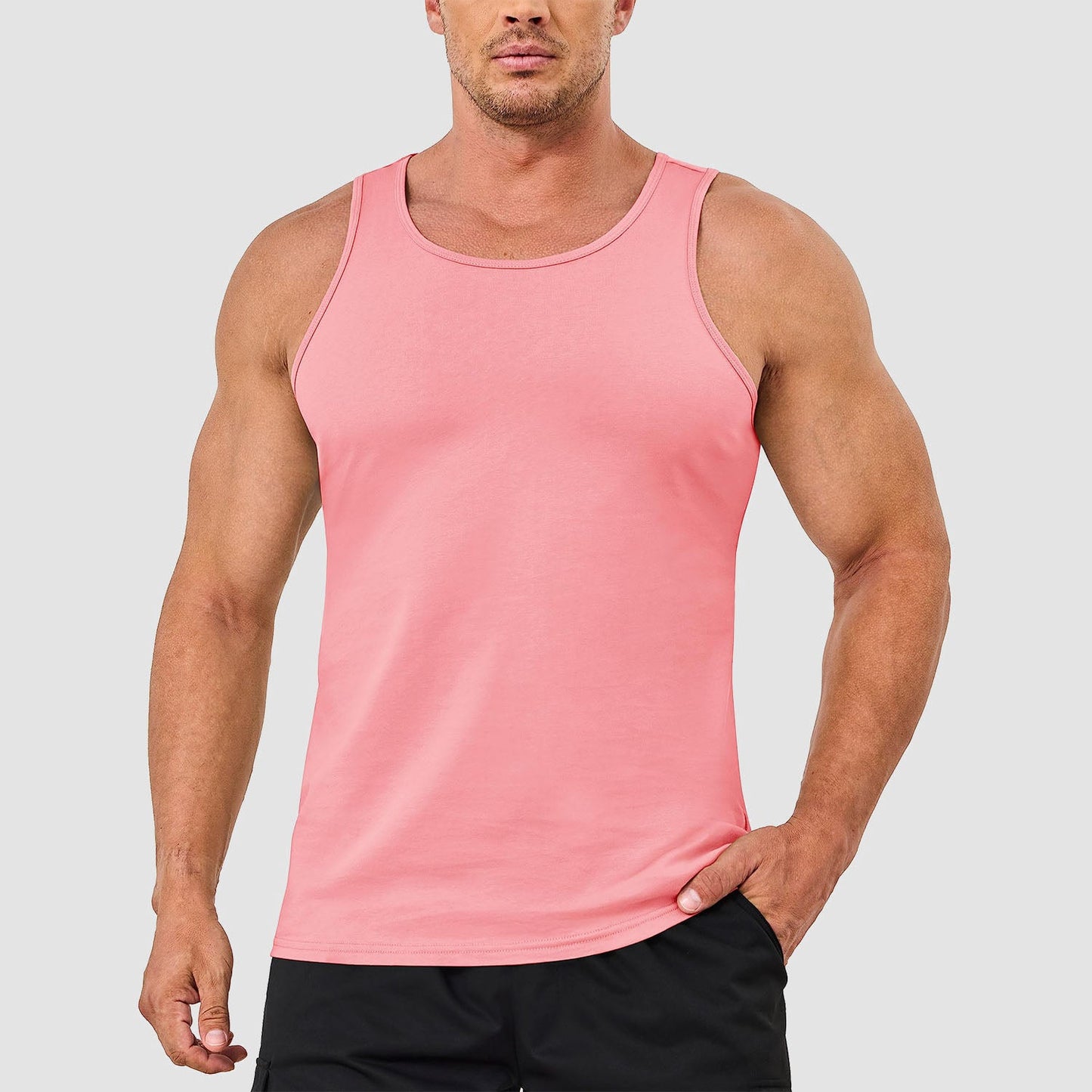 Men's lightweight cotton sleeveless muscle tank top in solid color, moisture-wicking athletic fit for gym