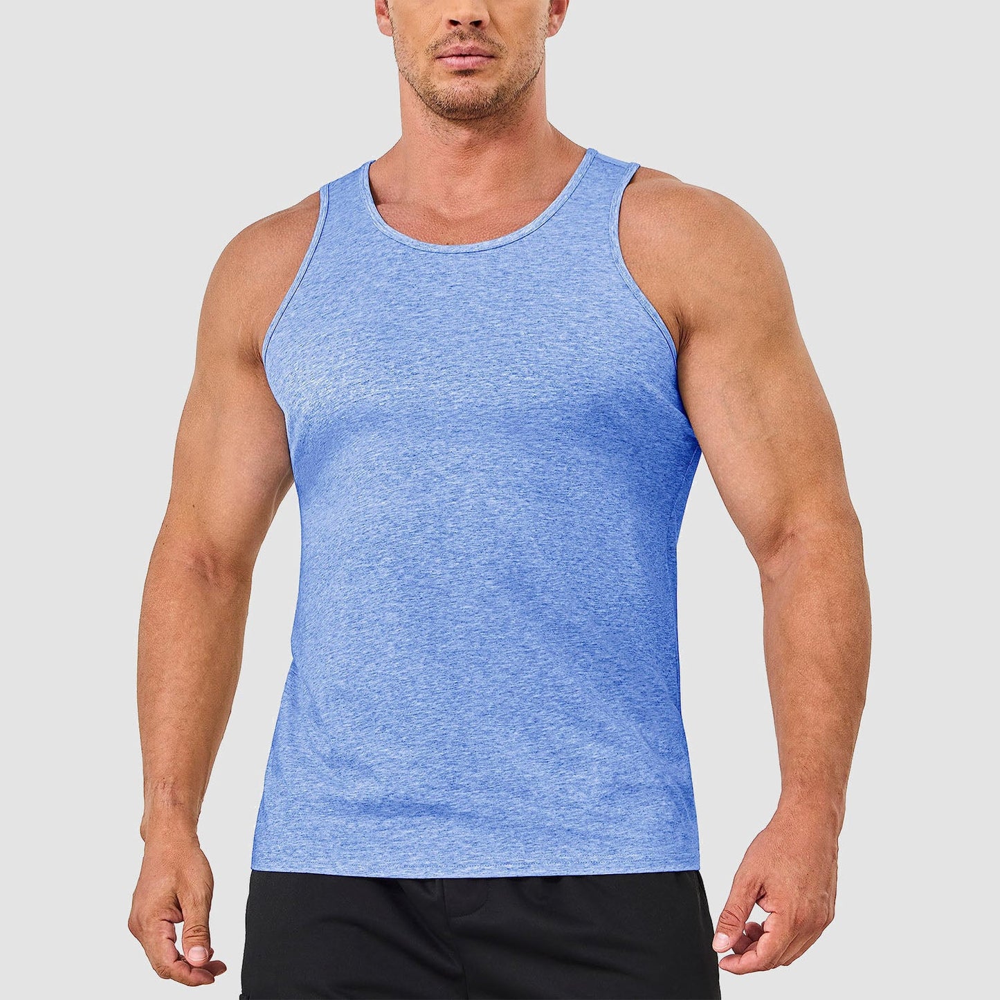 Men's lightweight cotton sleeveless muscle tank top in solid color, moisture-wicking athletic fit for gym