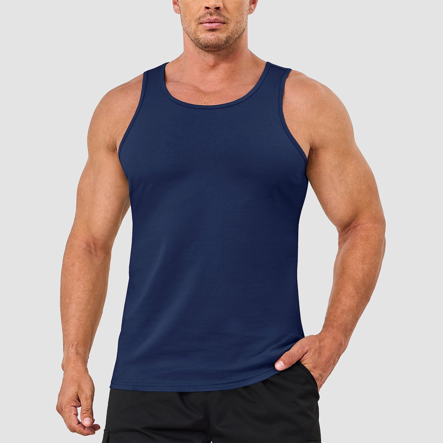 Men's lightweight cotton sleeveless muscle tank top in solid color, moisture-wicking athletic fit for gym