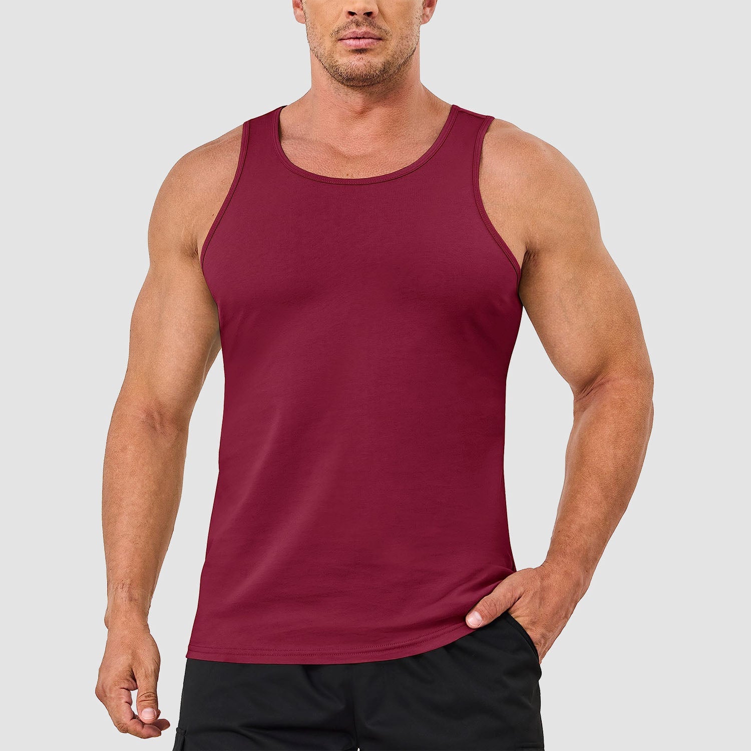 Men's lightweight cotton sleeveless muscle tank top in solid color, moisture-wicking athletic fit for gym