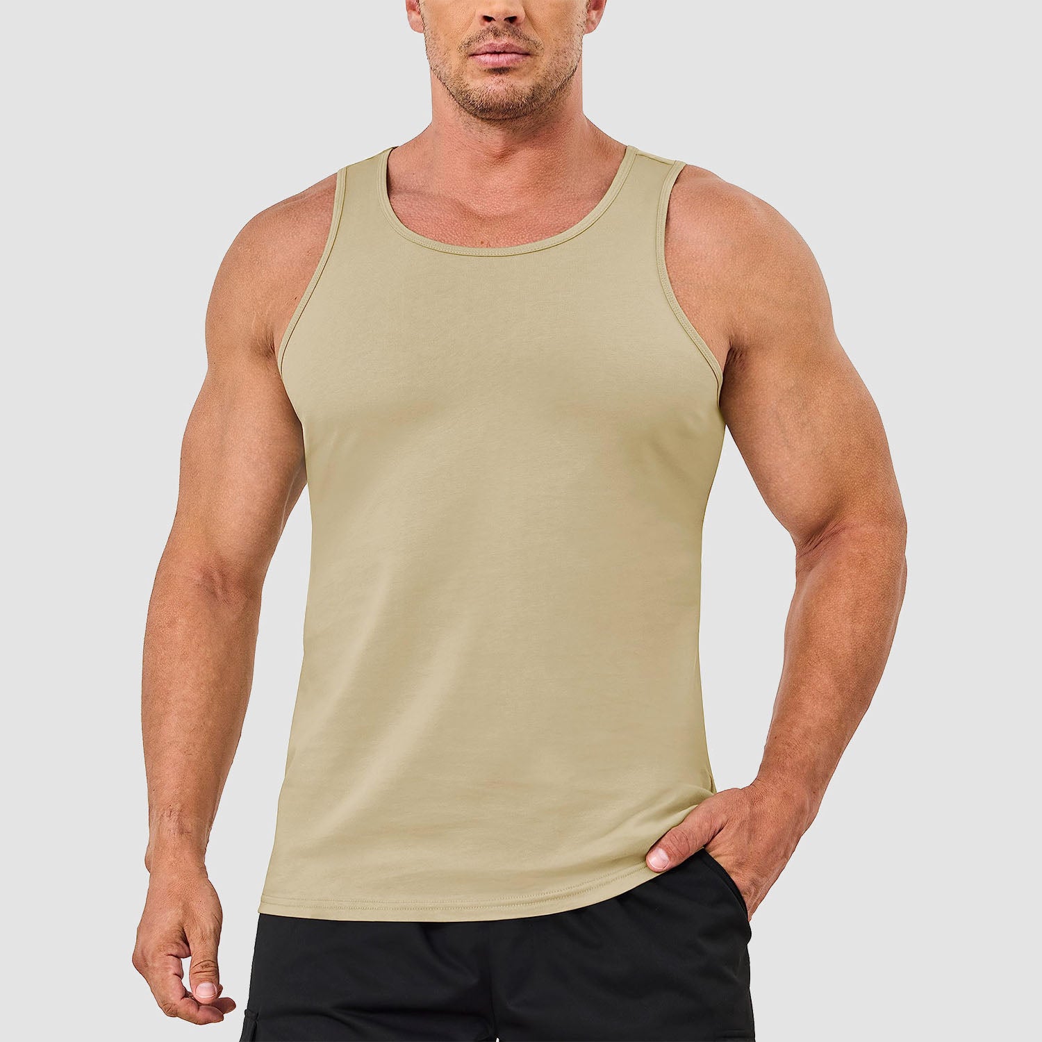 Men's lightweight cotton sleeveless muscle tank top in solid color, moisture-wicking athletic fit for gym